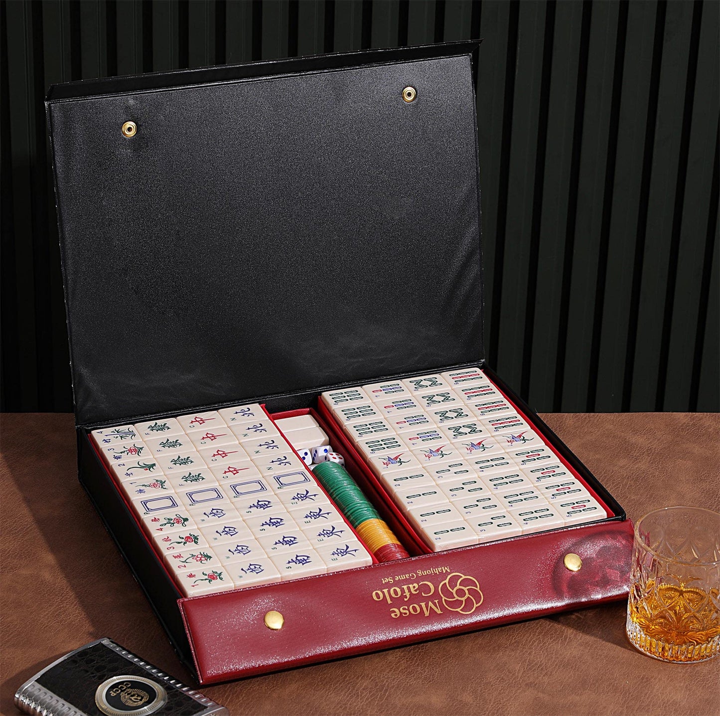 Mose Cafolo Chinese Mahjong Set — 1.5-Inch X-Large 144-Tile Melamine with Travel Case