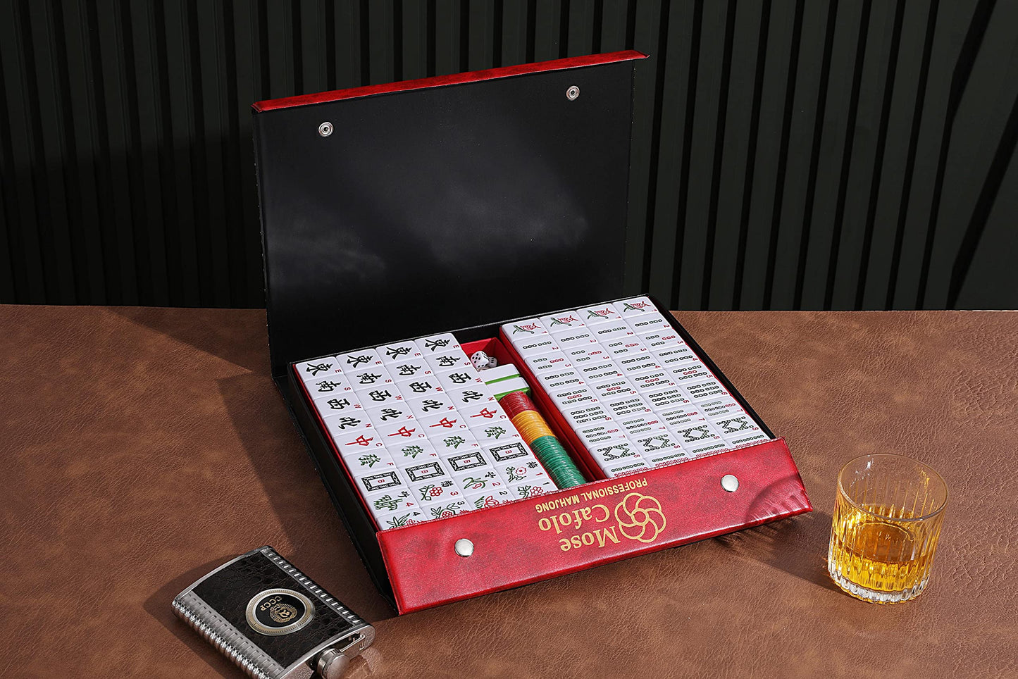 Mose Cafolo Professional Chinese Mahjong Game Set – Large Tiles, 146-Tile Complete Set with Carrying Case