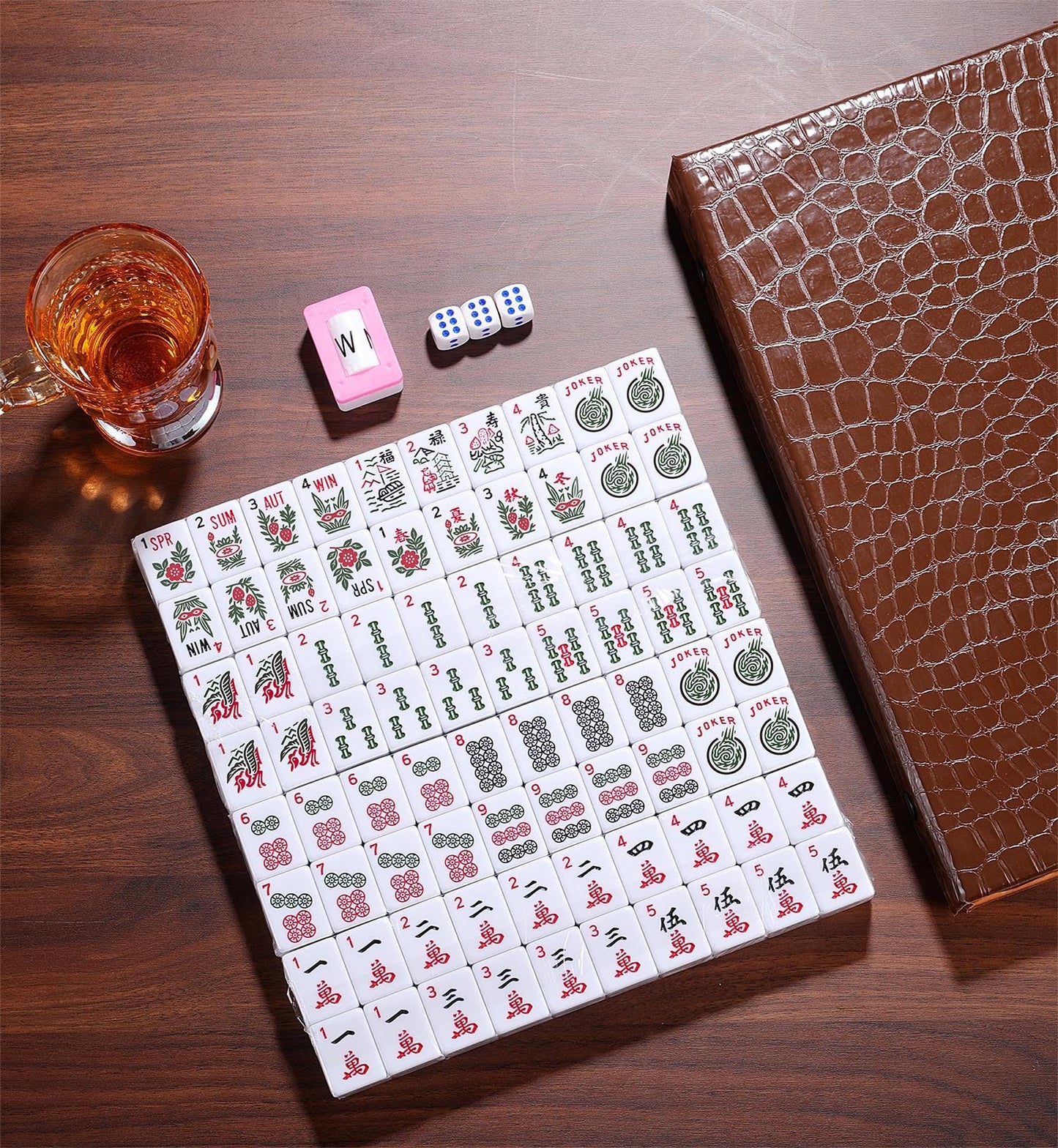 Mose Cafolo American Mahjong Game Set - 166 Engraved Tiles & Travel Case