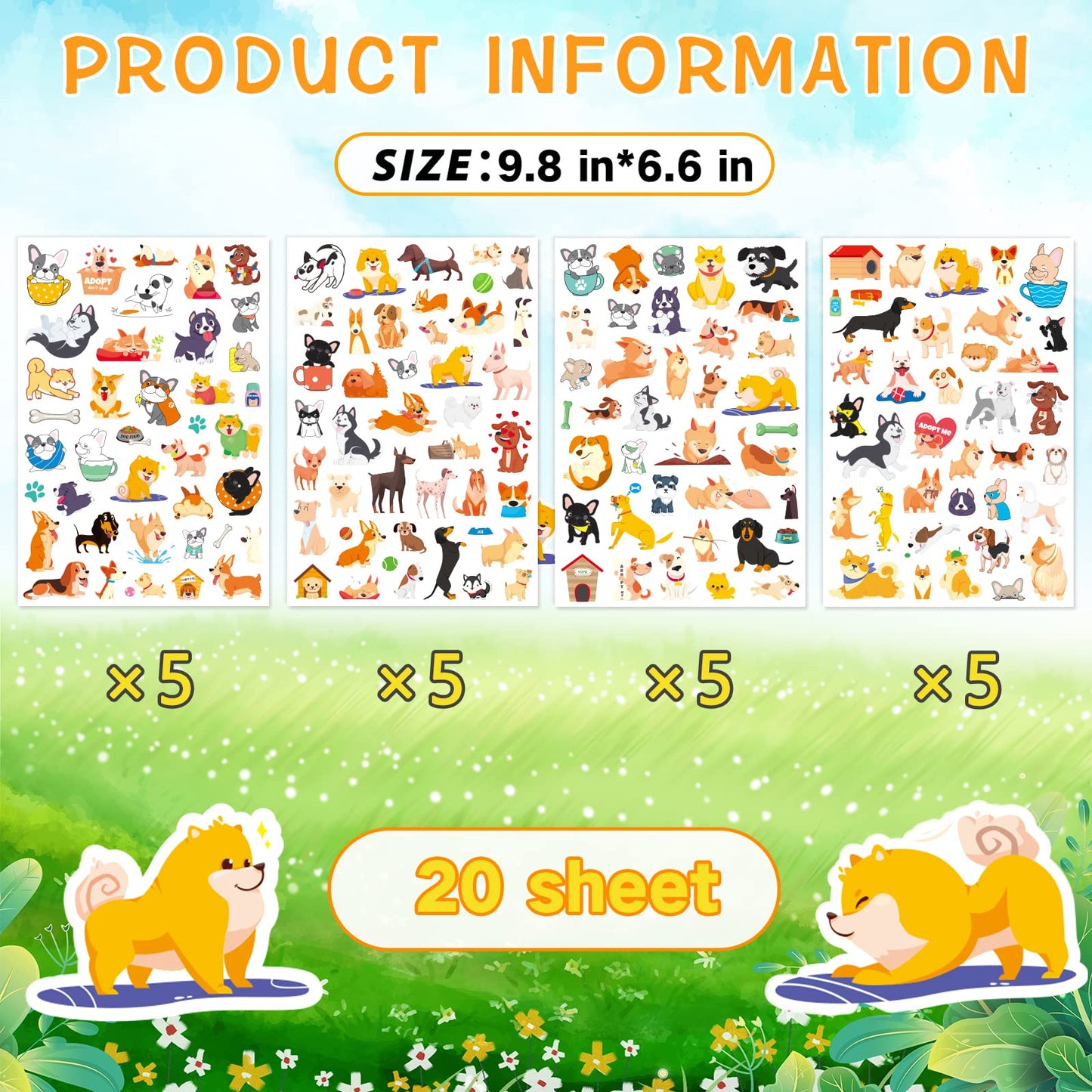 MoShining Cute Dog Stickers Kit – 780 Count Puppy Pet Vinyl Stickers for Water Bottles, Laptops & Party Favors