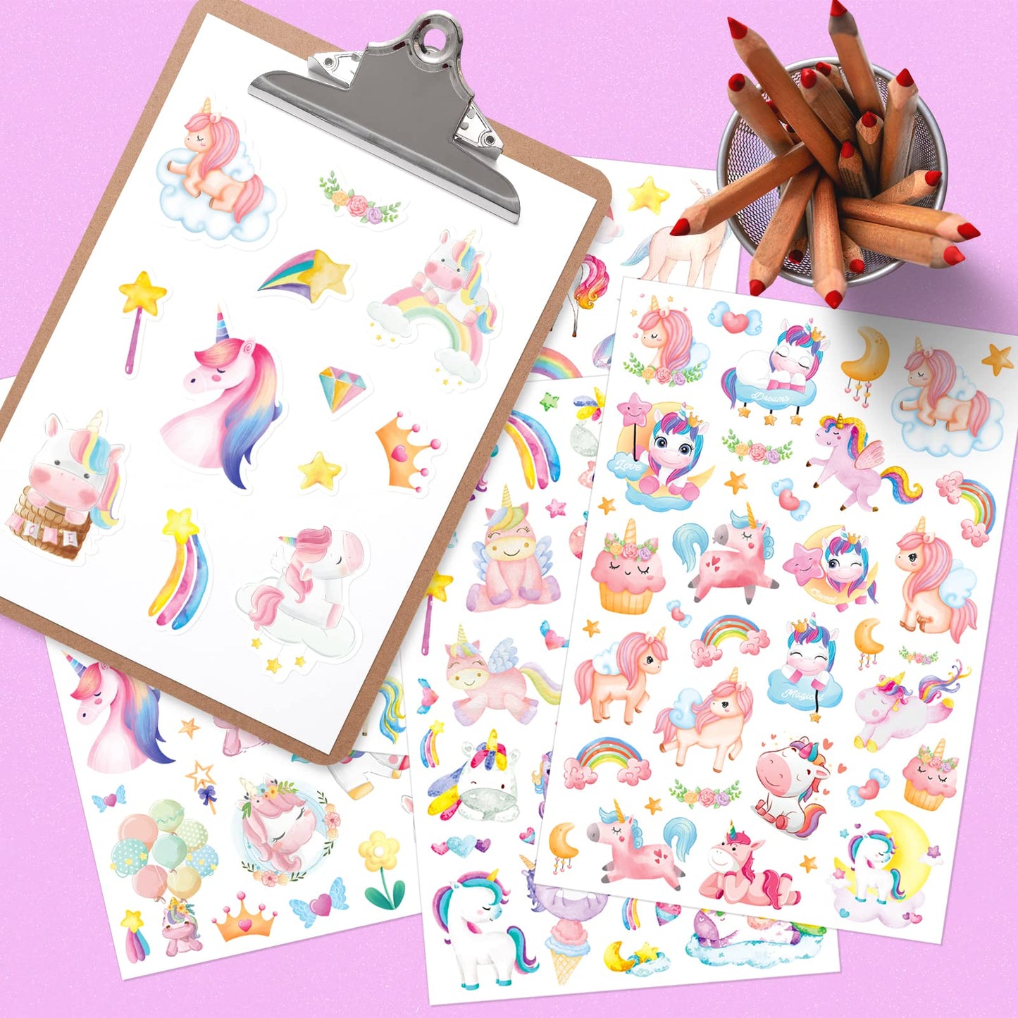 MoShining Pink Unicorn Stickers – 715 Count for Party Decor & Invitations
