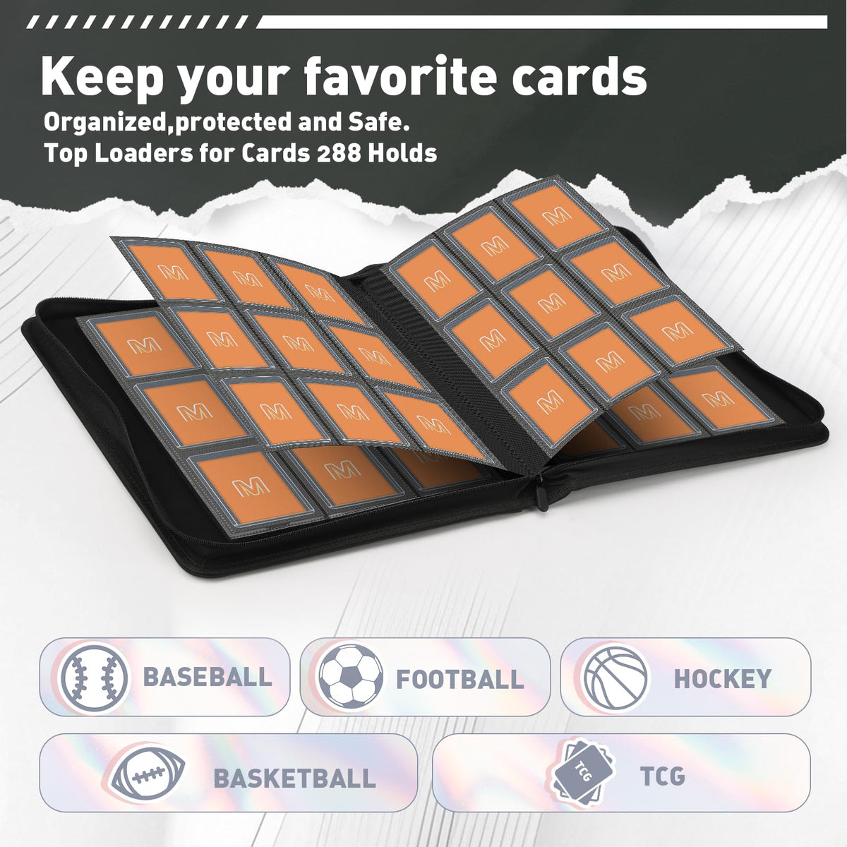 MOSLA Toploader Binder – 288-Card 9-Pocket Storage with Sleeves (3x4 Toploaders) – Premium PU Leather