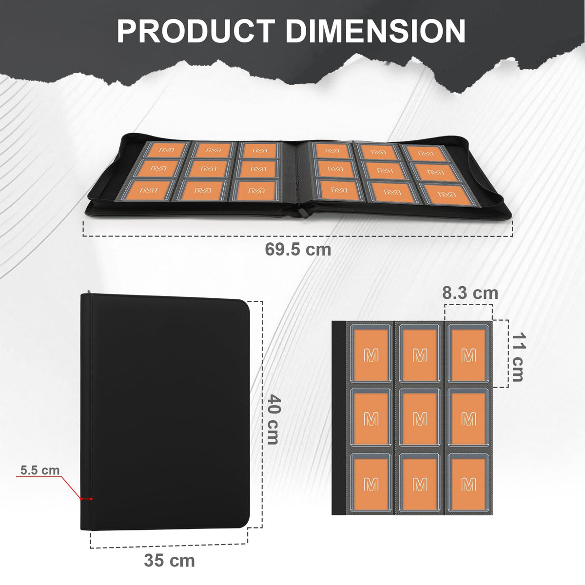 MOSLA Toploader Binder – 288-Card 9-Pocket Storage with Sleeves (3x4 Toploaders) – Premium PU Leather