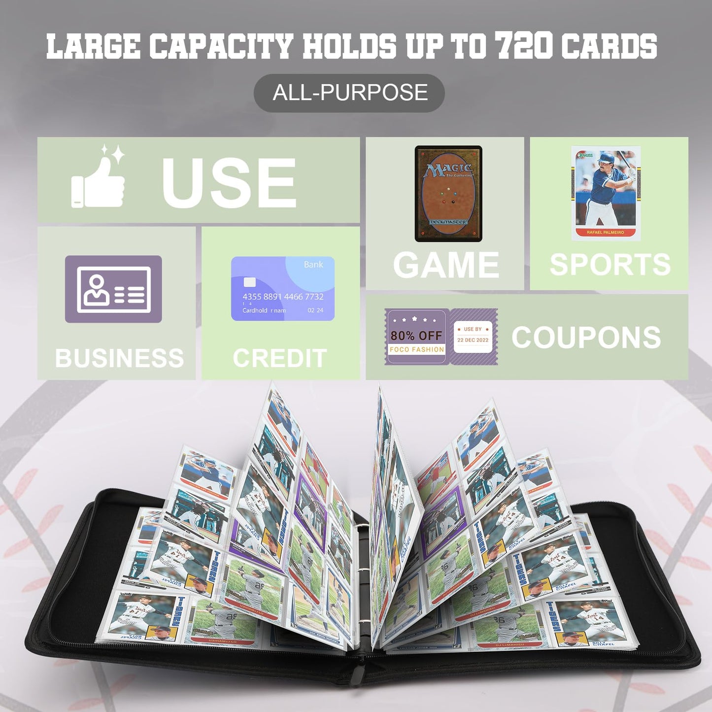 MOSLA Trading Card Binder with 9 Pocket Sleeves – Premium PU Leather, 720 Card Capacity