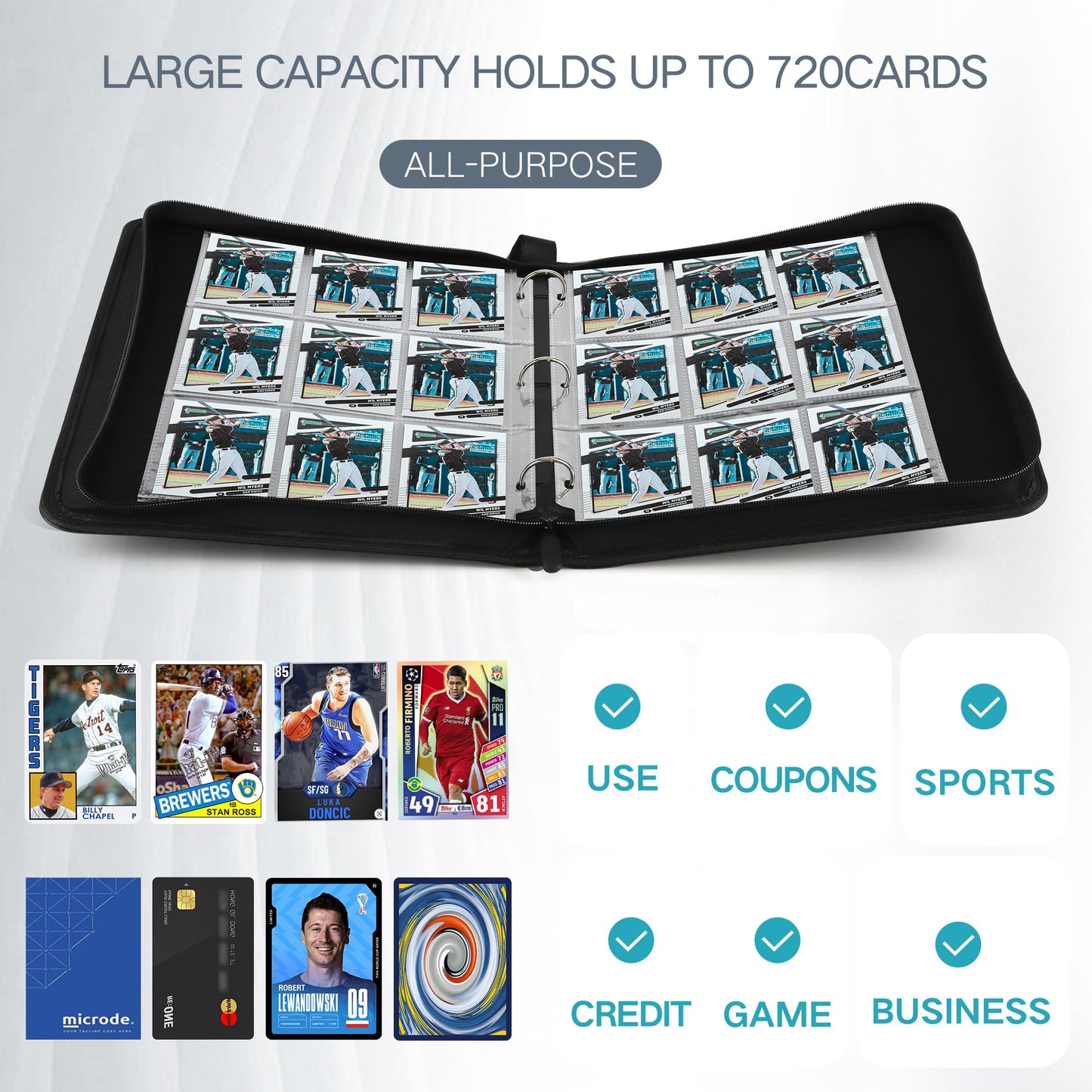 MOSLA 9-Pocket Trading Card Binder | 720 Double-Sided PU Sleeve Binder for MTG, TCG, and Sports Cards
