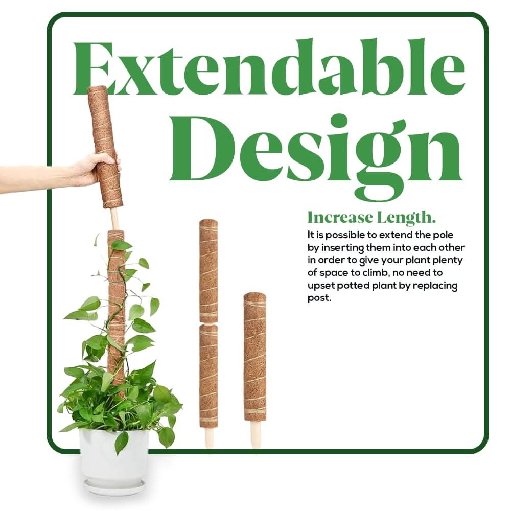 4pc Coir Moss Pole Plant Supports Stackable Fibre Stakes 16cm