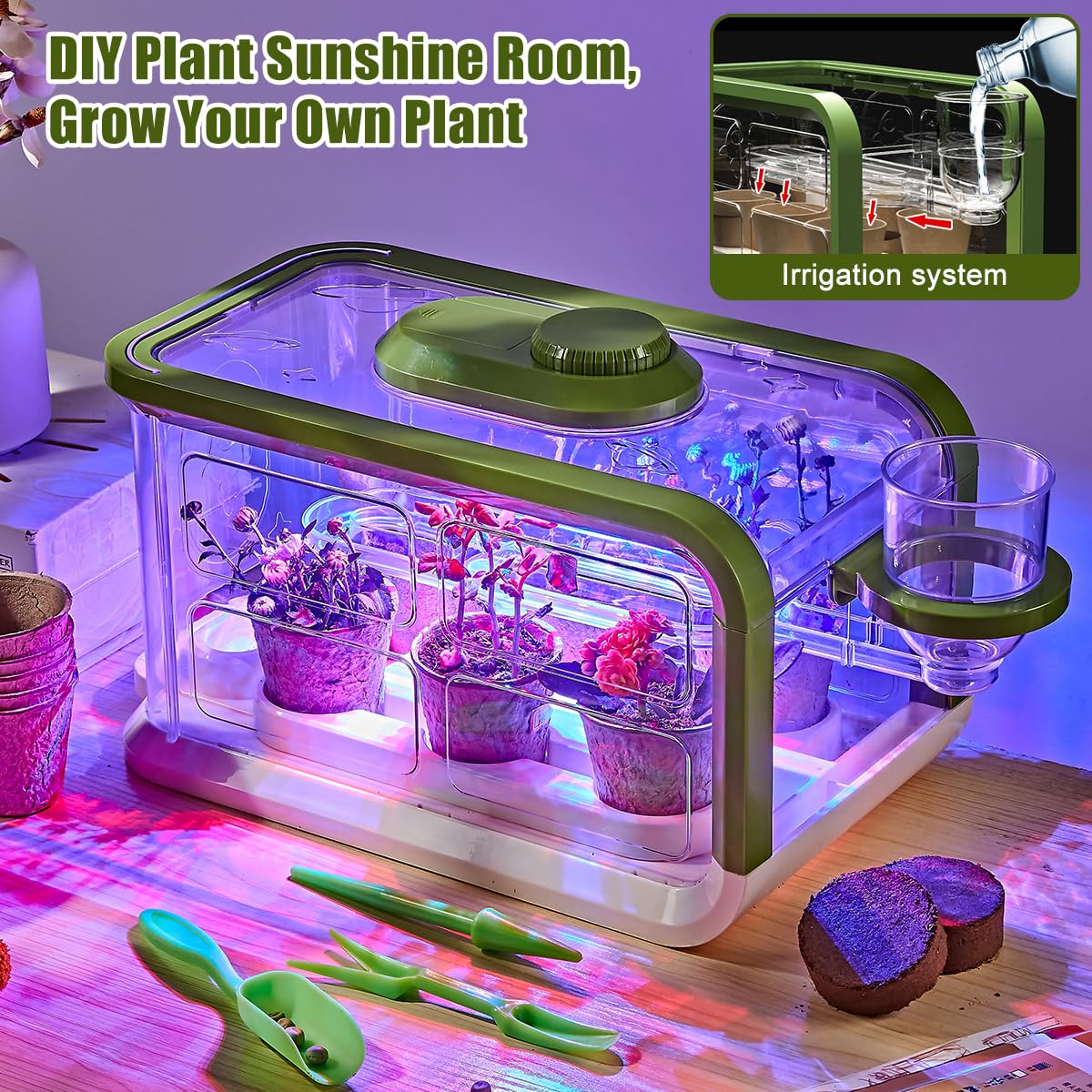 Mostop Kids Plant Growing Kit — Greenhouse with Drip Irrigation & Grow Lights