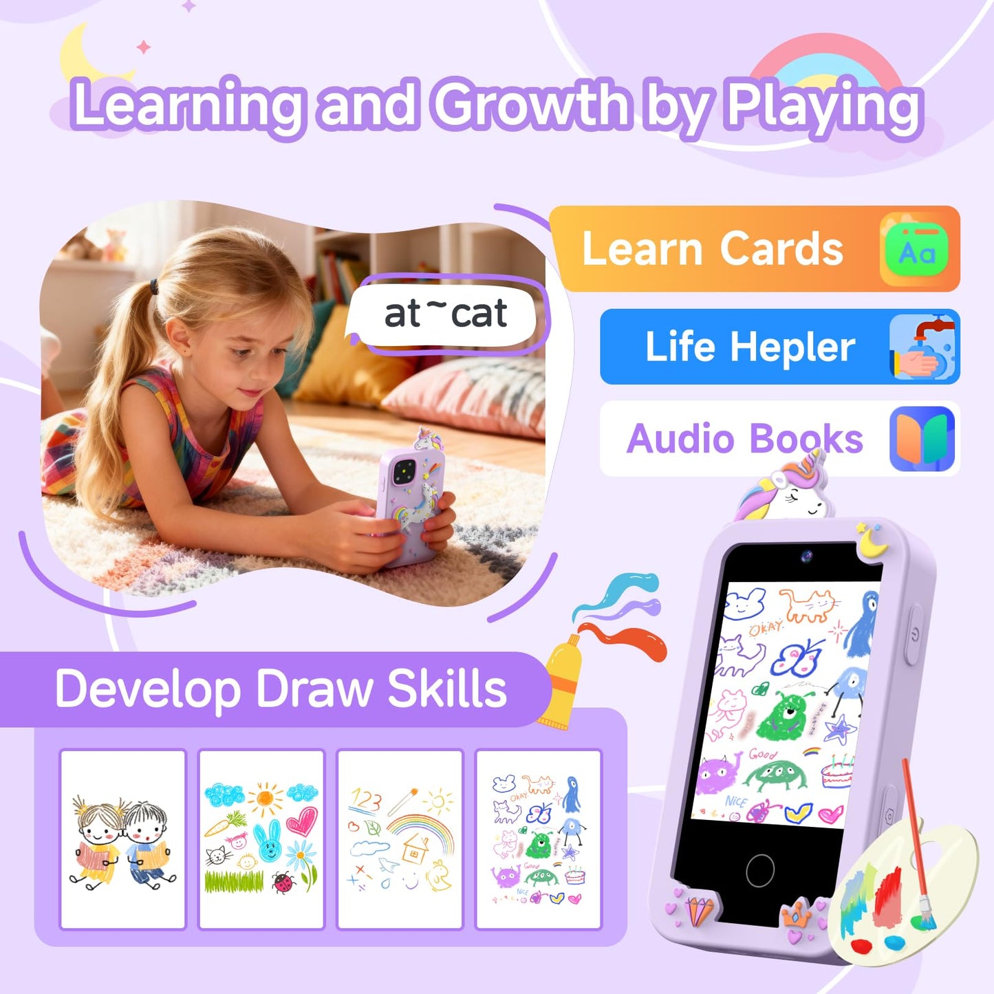 MOTCTQVD Kids Smart Phone Toy for Girls 3-9 | Dual Camera, 8GB, No Internet