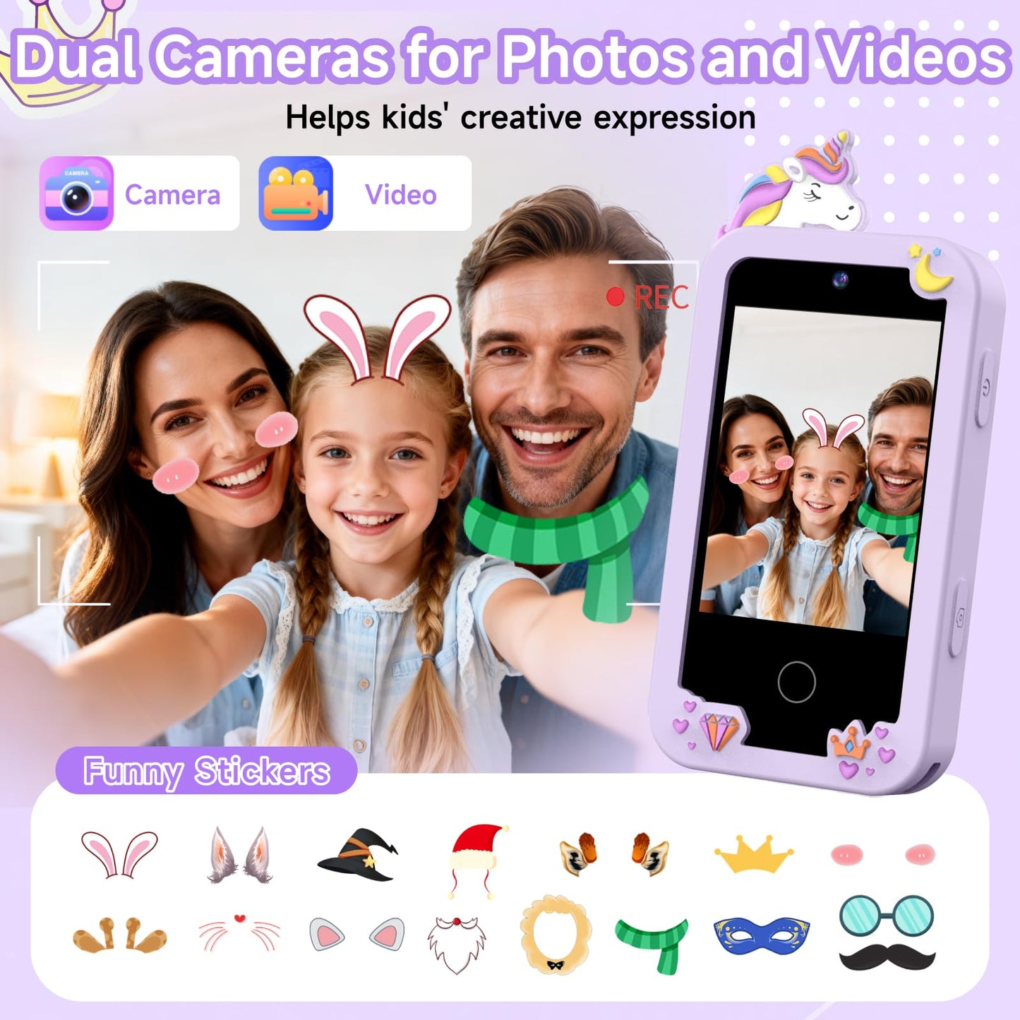 MOTCTQVD Kids Smart Phone Toy for Girls 3-9 | Dual Camera, 8GB, No Internet