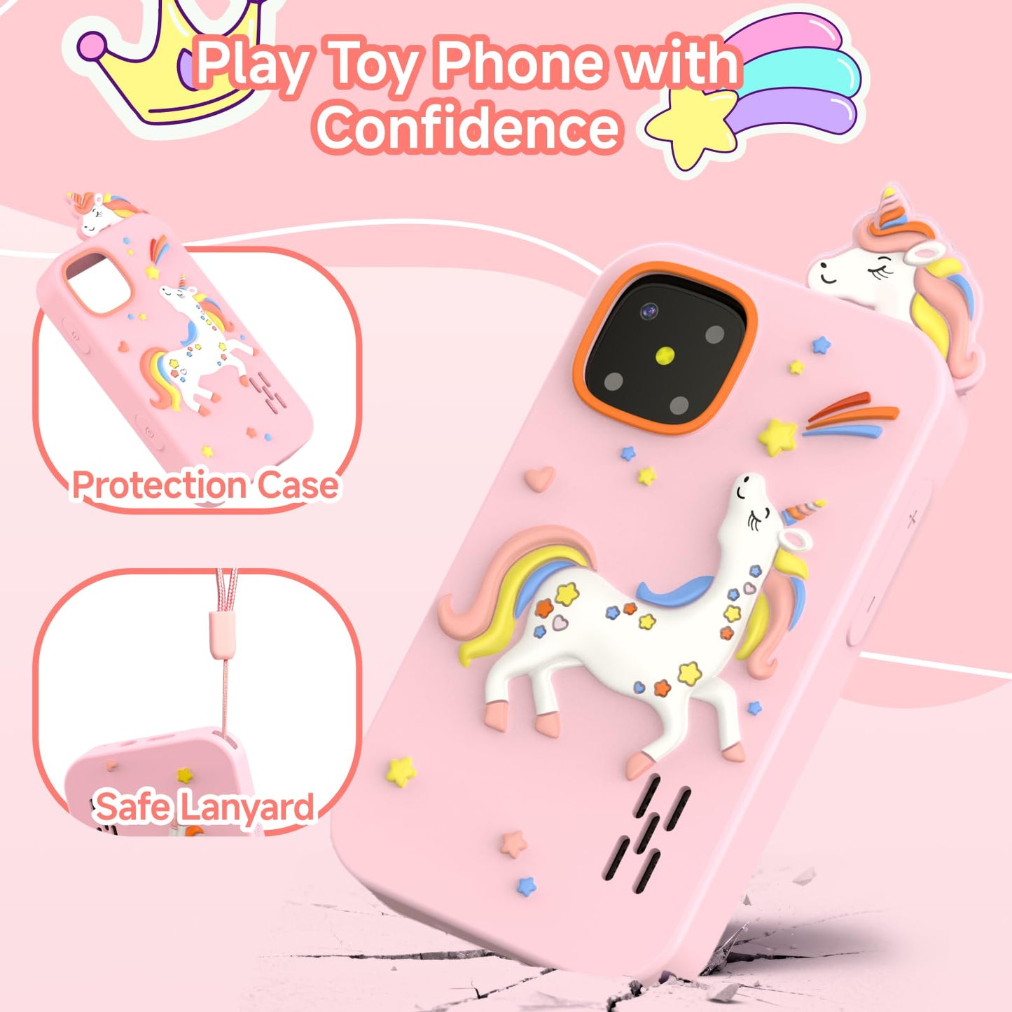 MOTCTQVD Kids Phone Toy for Girls 3-9 — Dual Cameras, Music, Games (Offline)