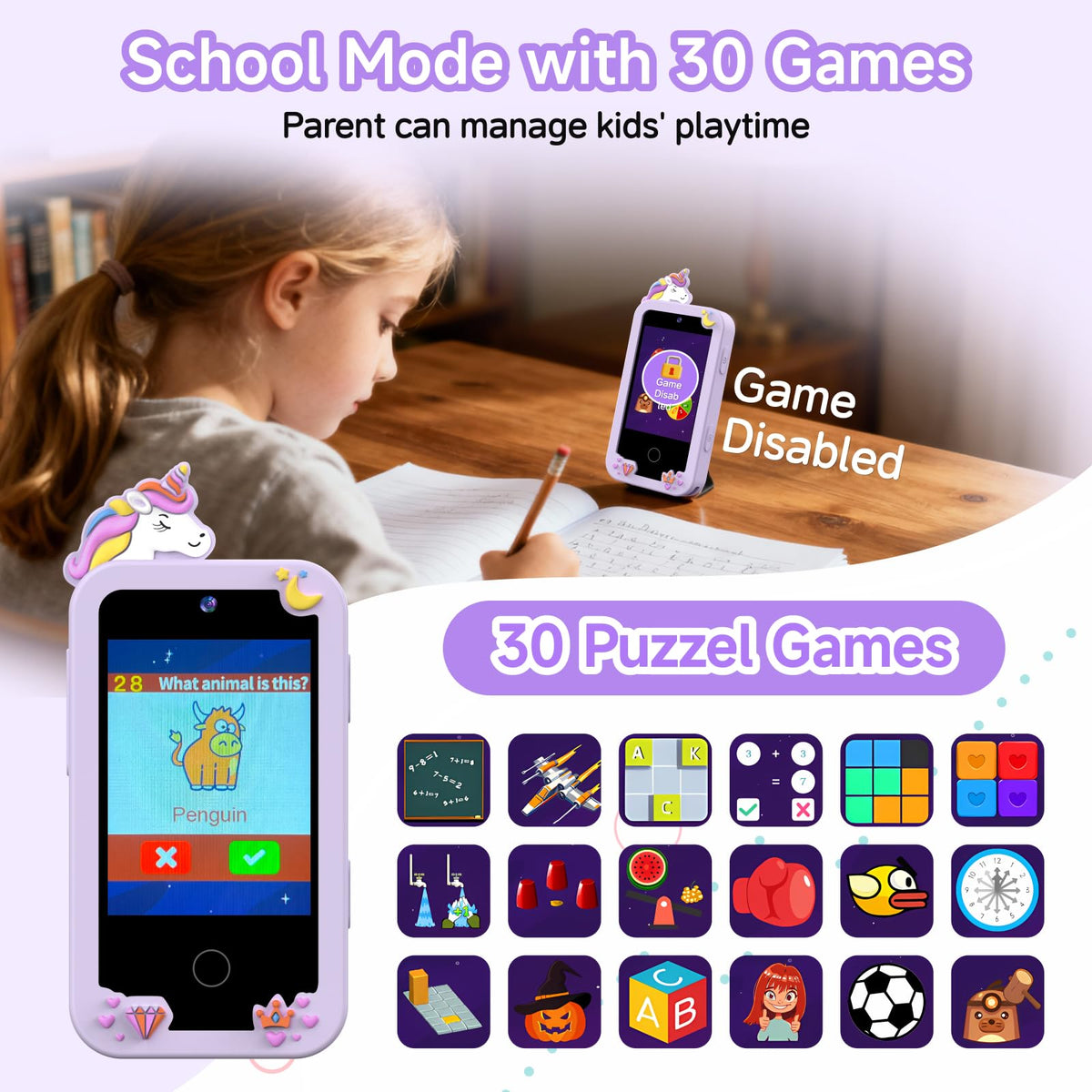 MOTCTQVD Kids Smart Phone Toy for Girls 3-9 | Dual Camera, 8GB, No Internet