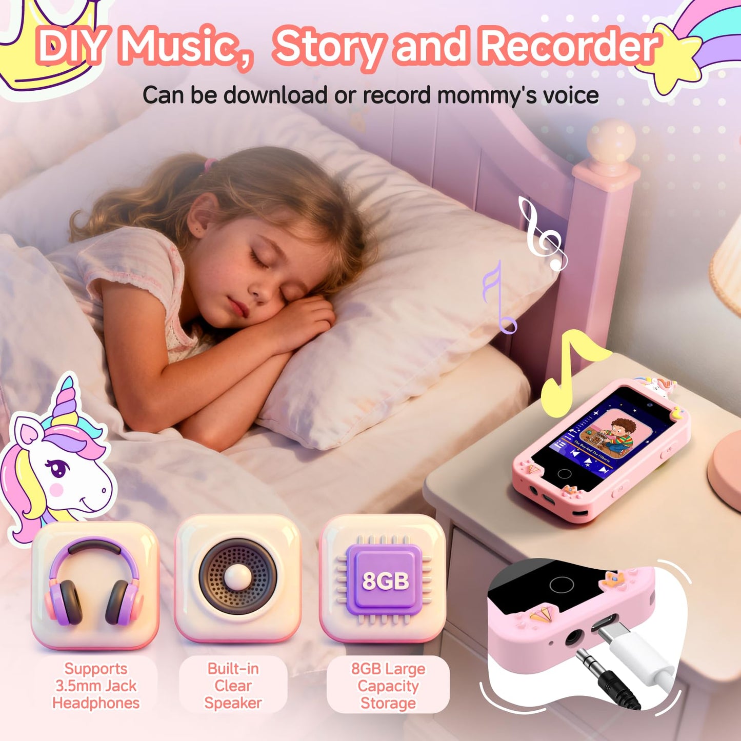 MOTCTQVD Kids Phone Toy for Girls 3-9 — Dual Cameras, Music, Games (Offline)