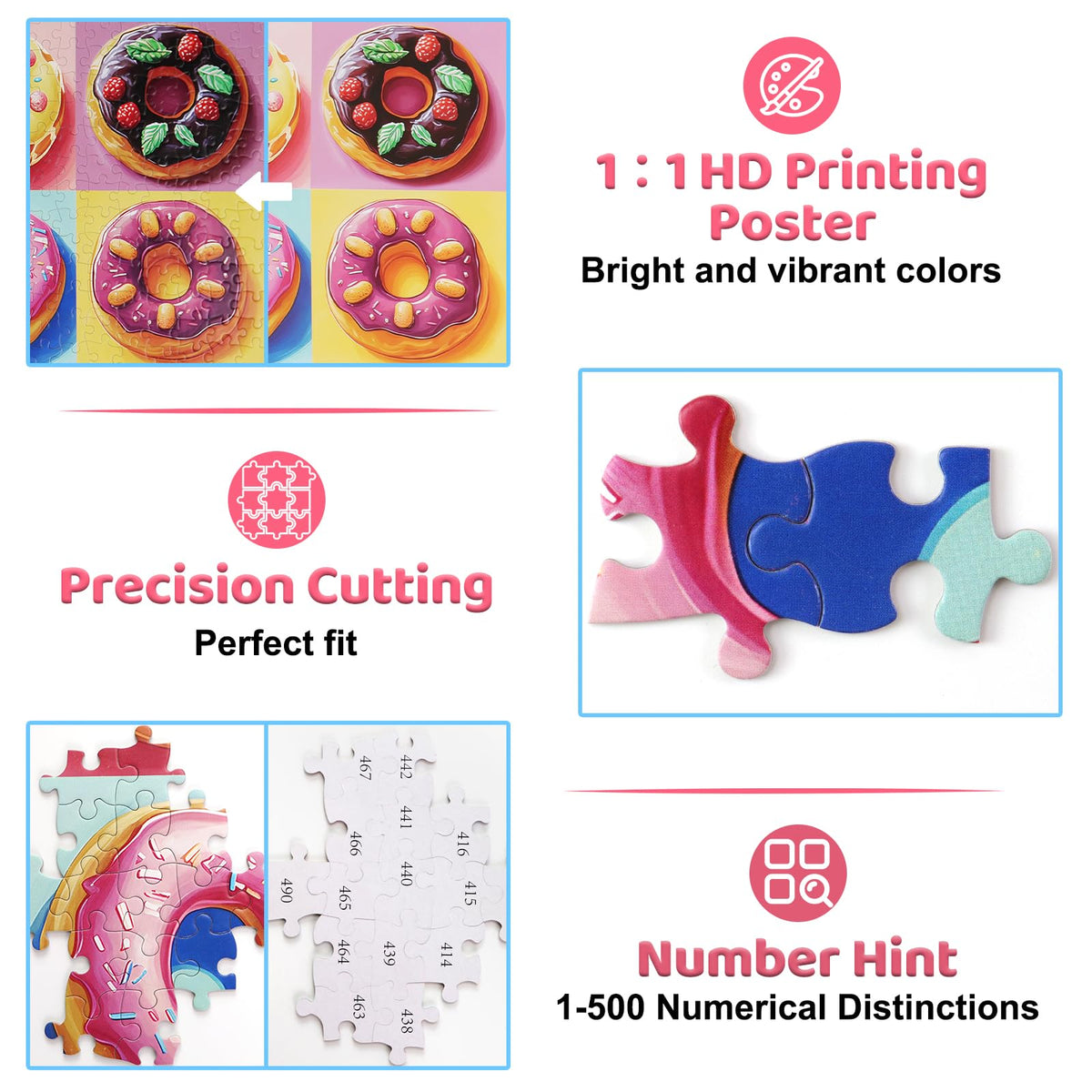 Motiloo 500 Piece Donuts Puzzle – Colorful Donut Jigsaw for Adults & Families | 20 x 14 Inches