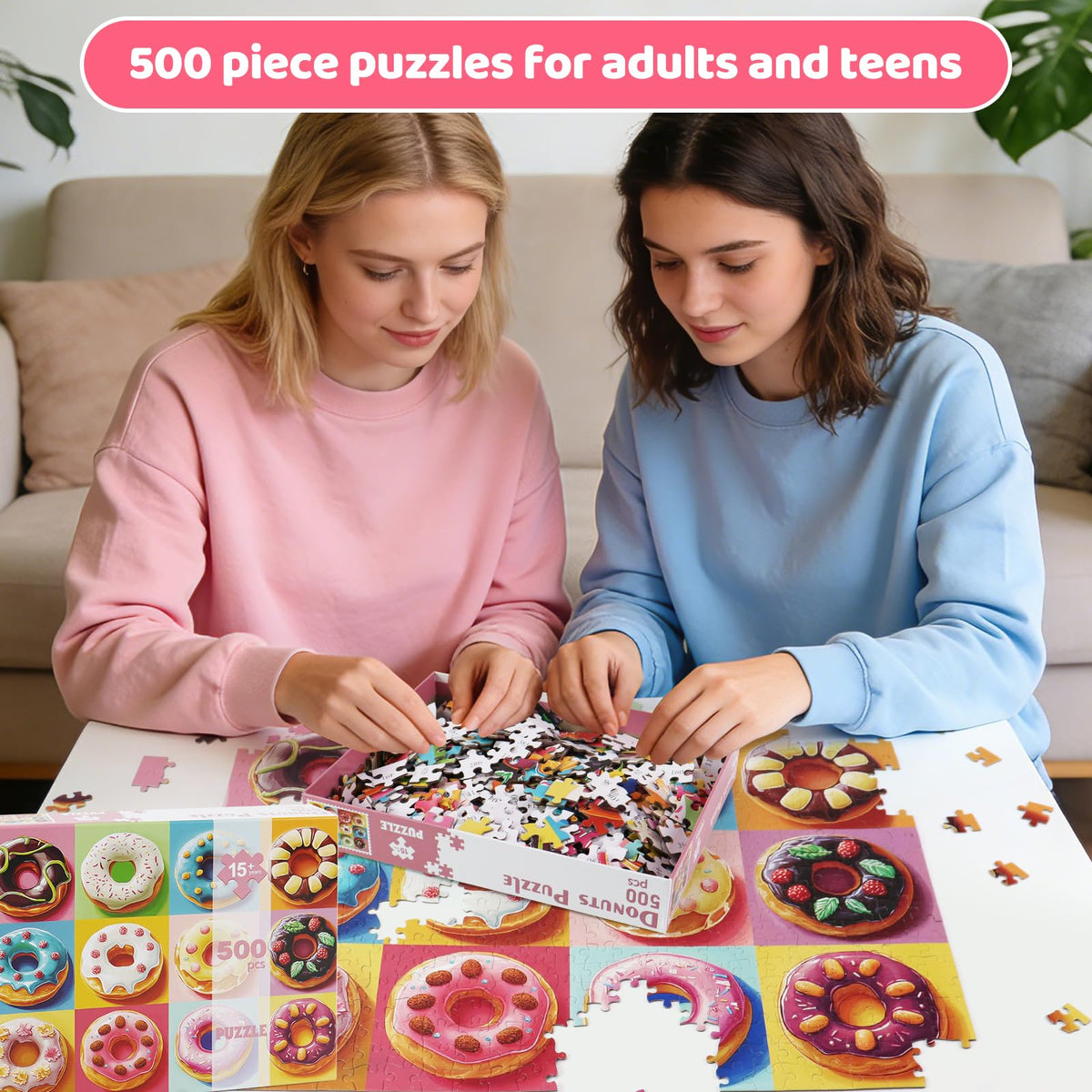 Motiloo 500 Piece Donuts Puzzle – Colorful Donut Jigsaw for Adults & Families | 20 x 14 Inches