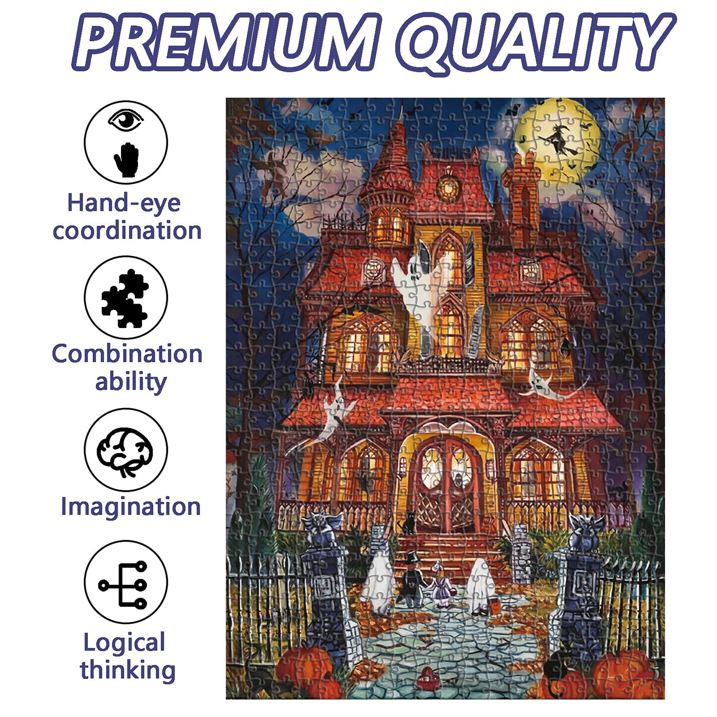 Motiloo 500-Piece Halloween Jigsaw Puzzle – Fright Night for Adults | Family & Party Decor