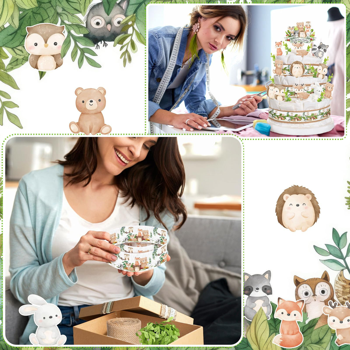 MotiMind Woodland Baby Shower Decorations Kit – DIY Diaper Cake with Neutral Forest Animals
