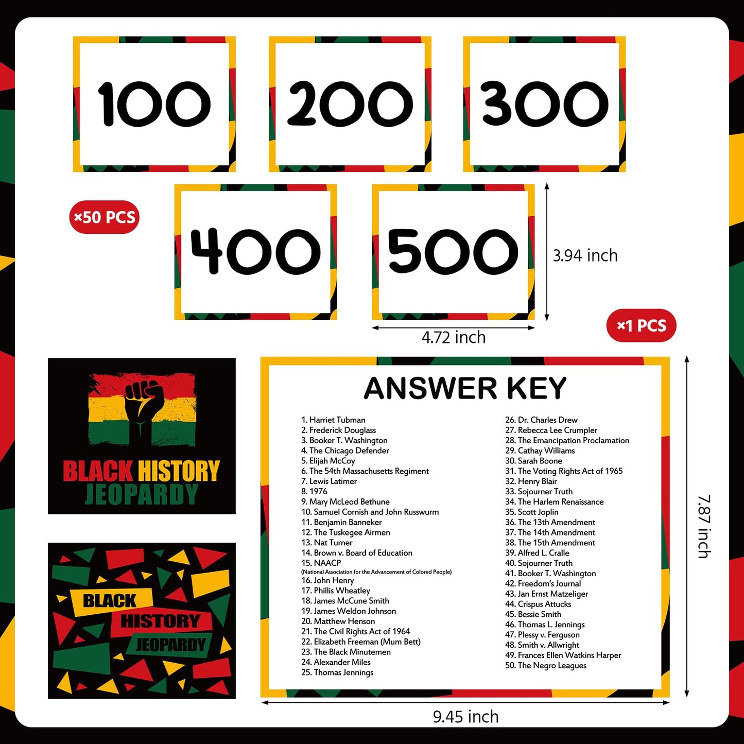 MotiMind 50-Question Black History Trivia Card Set with Answer Key & Scorecards — Classroom Educational Game