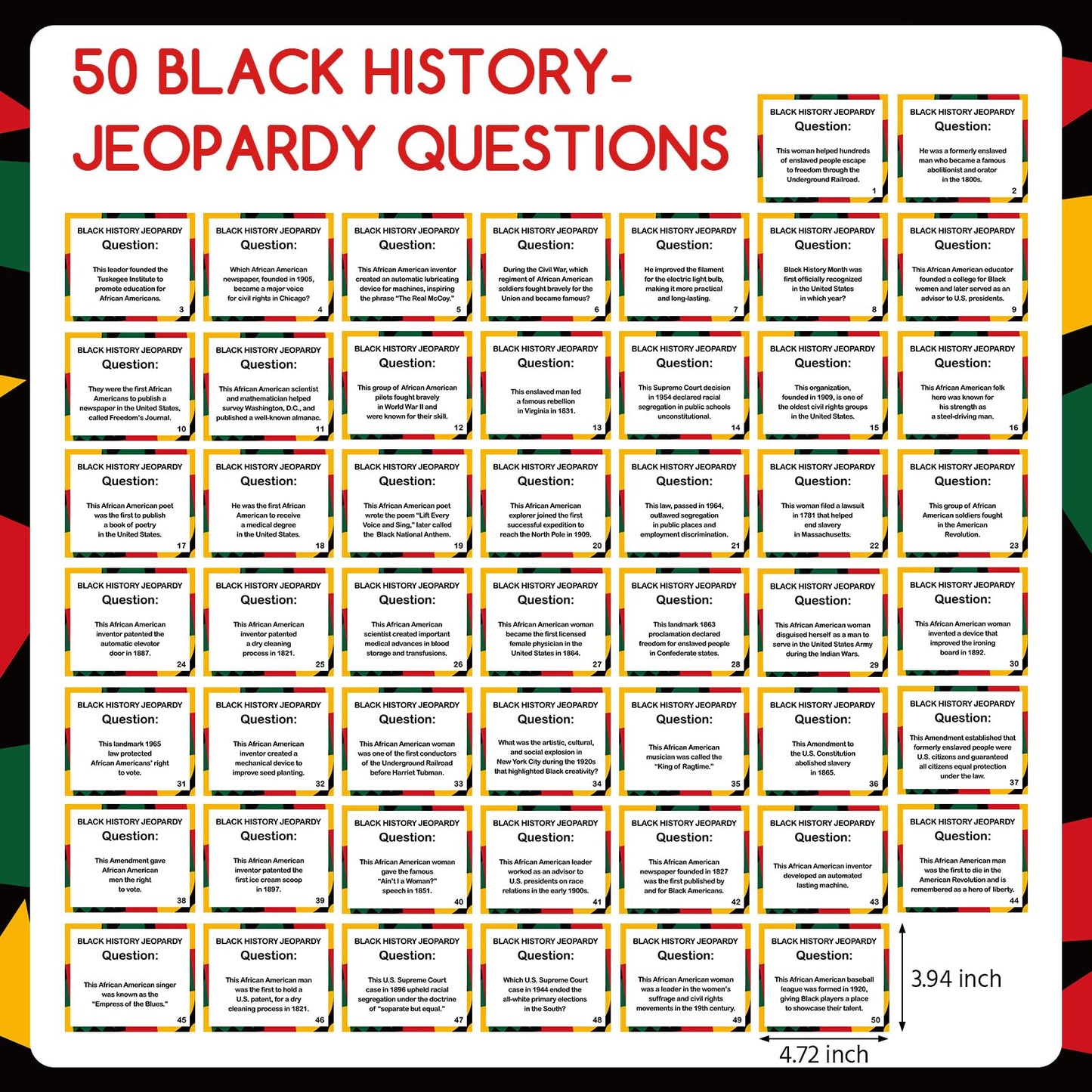 MotiMind 50-Question Black History Trivia Card Set with Answer Key & Scorecards — Classroom Educational Game