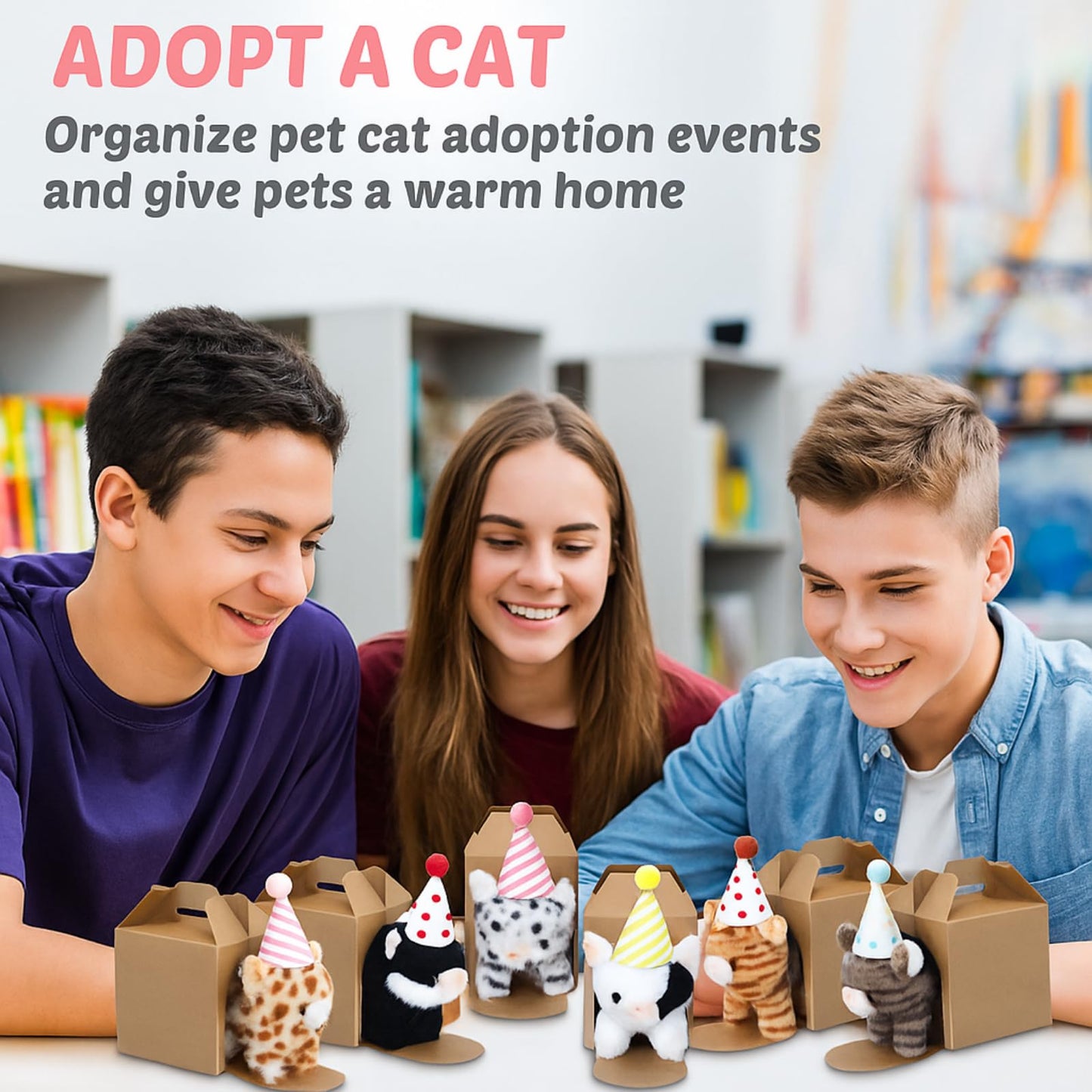 Motionchic 20-Set Cat Plush Toys with Birthday Hats & Kraft Boxes