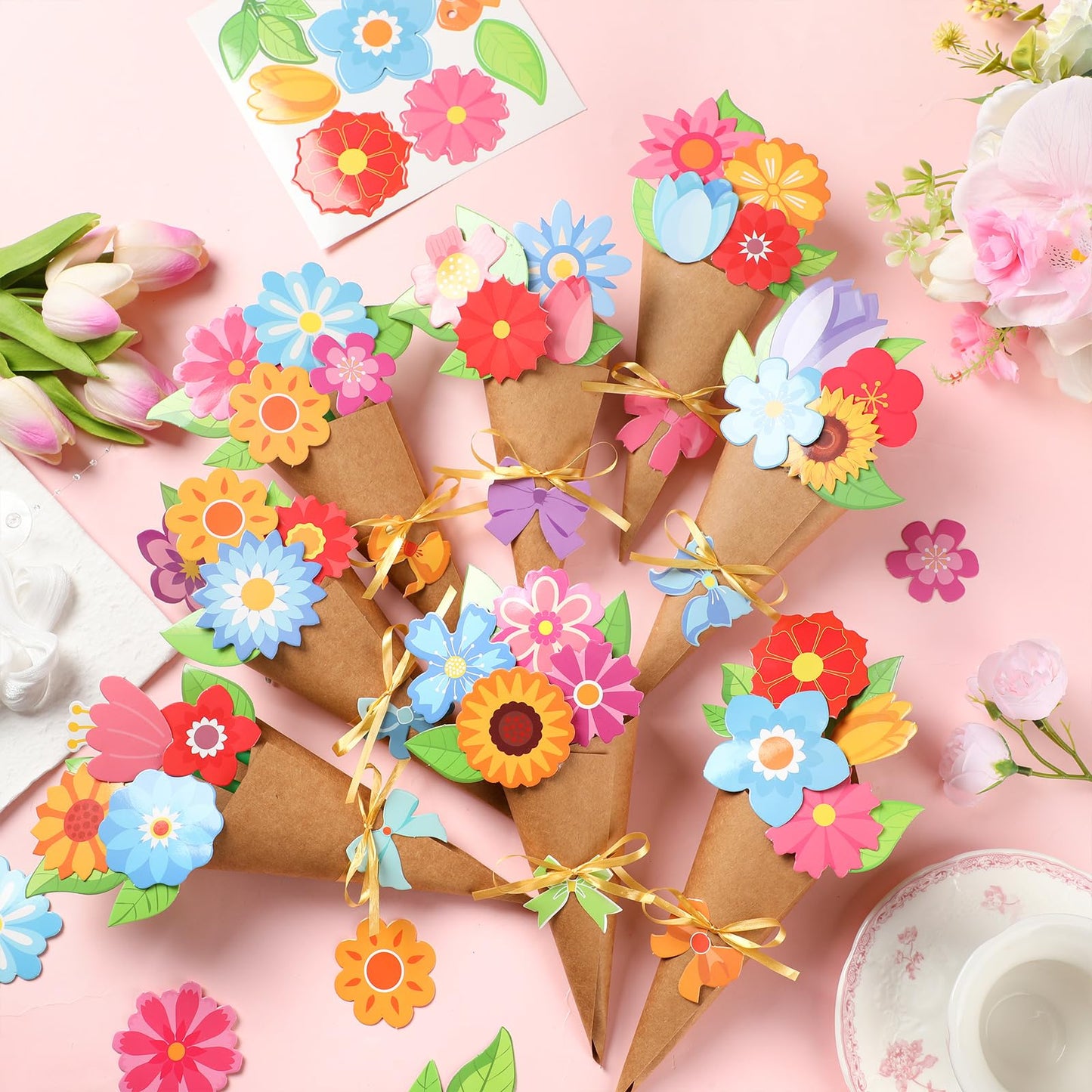 Motipuns 48-Set Spring Bouquet Flower Craft Kit – DIY Paper Bouquets & Valentine Gift Ideas