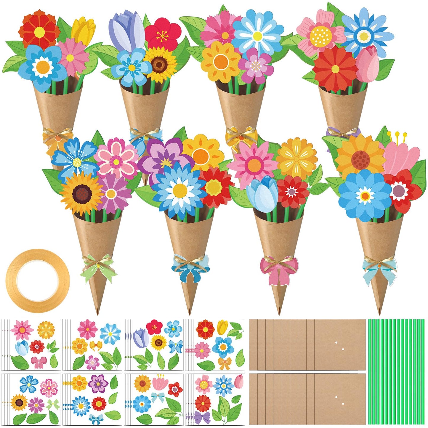 Motipuns 48-Set Spring Bouquet Flower Craft Kit – DIY Paper Bouquets & Valentine Gift Ideas