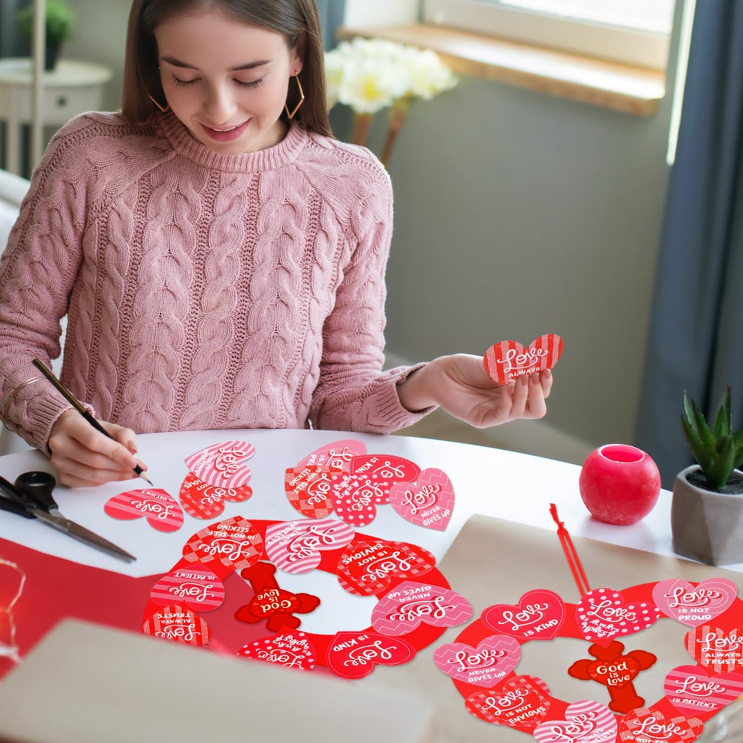 Motipuns God is Love Valentines Wreath Craft Kit | Religious DIY Heart Decor for Church & Home