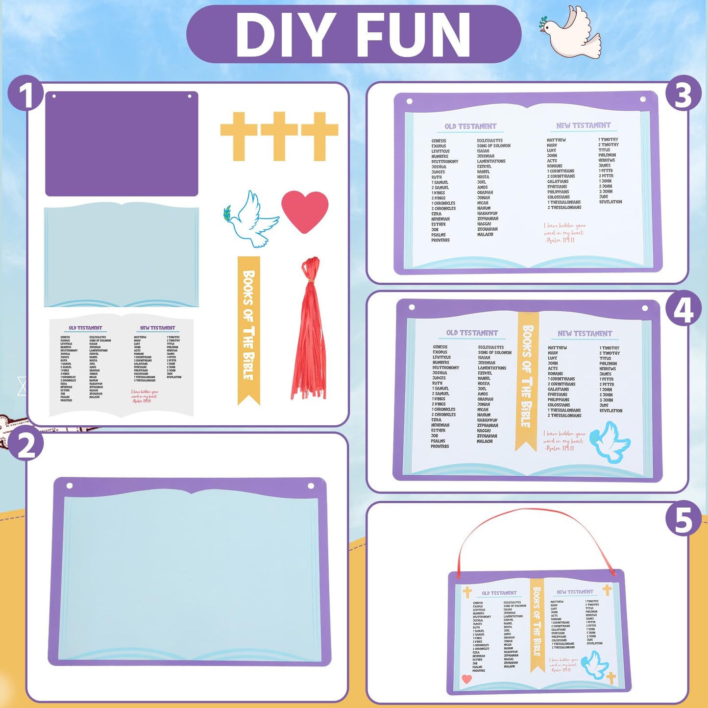 Motipuns 24 Bible Craft Sets for Kids – DIY Sticker Ornaments for Sunday School & Church