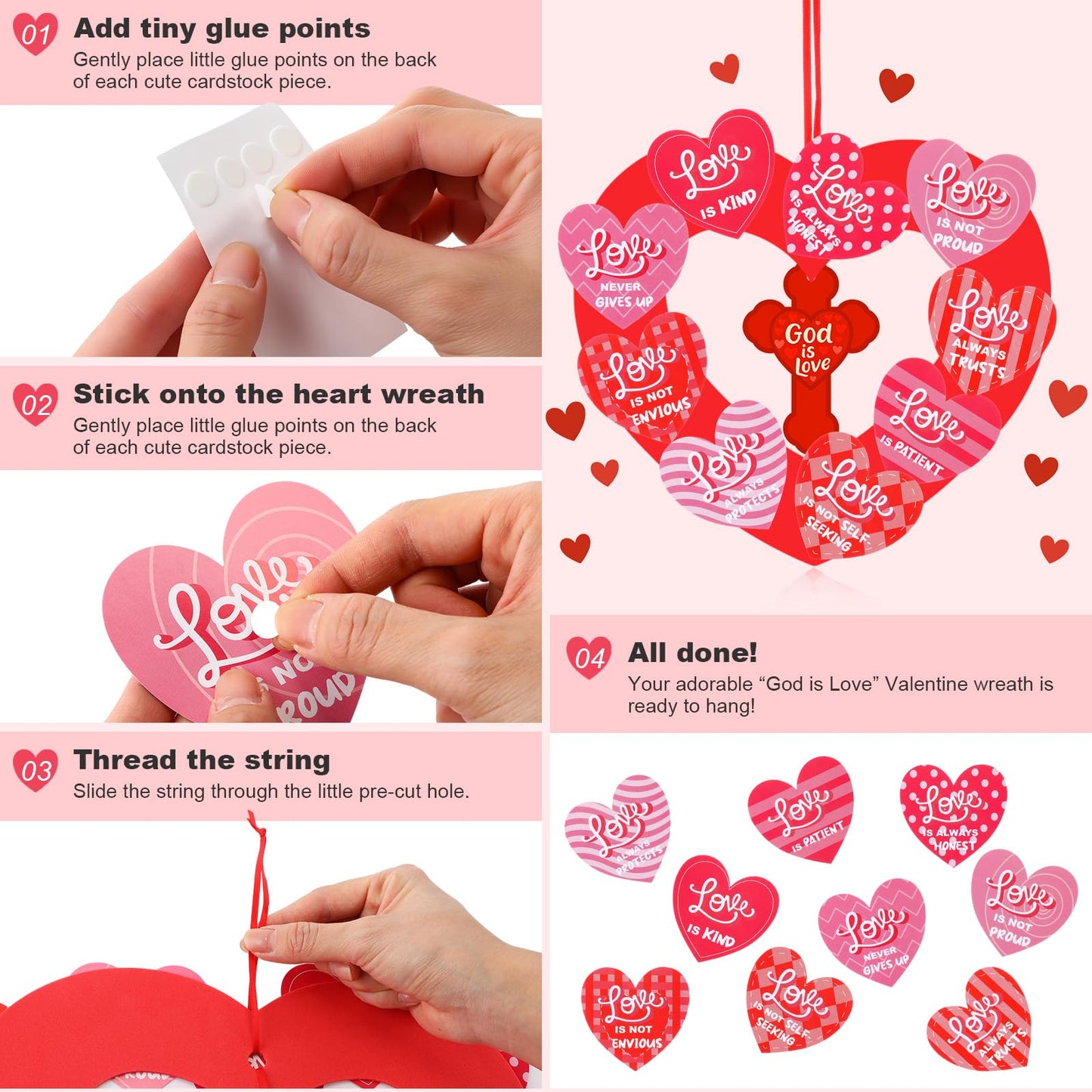 Motipuns God is Love Valentines Wreath Craft Kit | Religious DIY Heart Decor for Church & Home