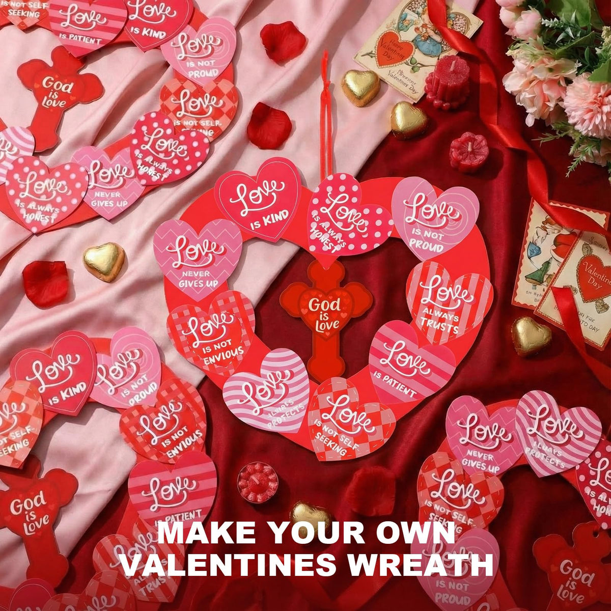 Motipuns God is Love Valentines Wreath Craft Kit | Religious DIY Heart Decor for Church & Home