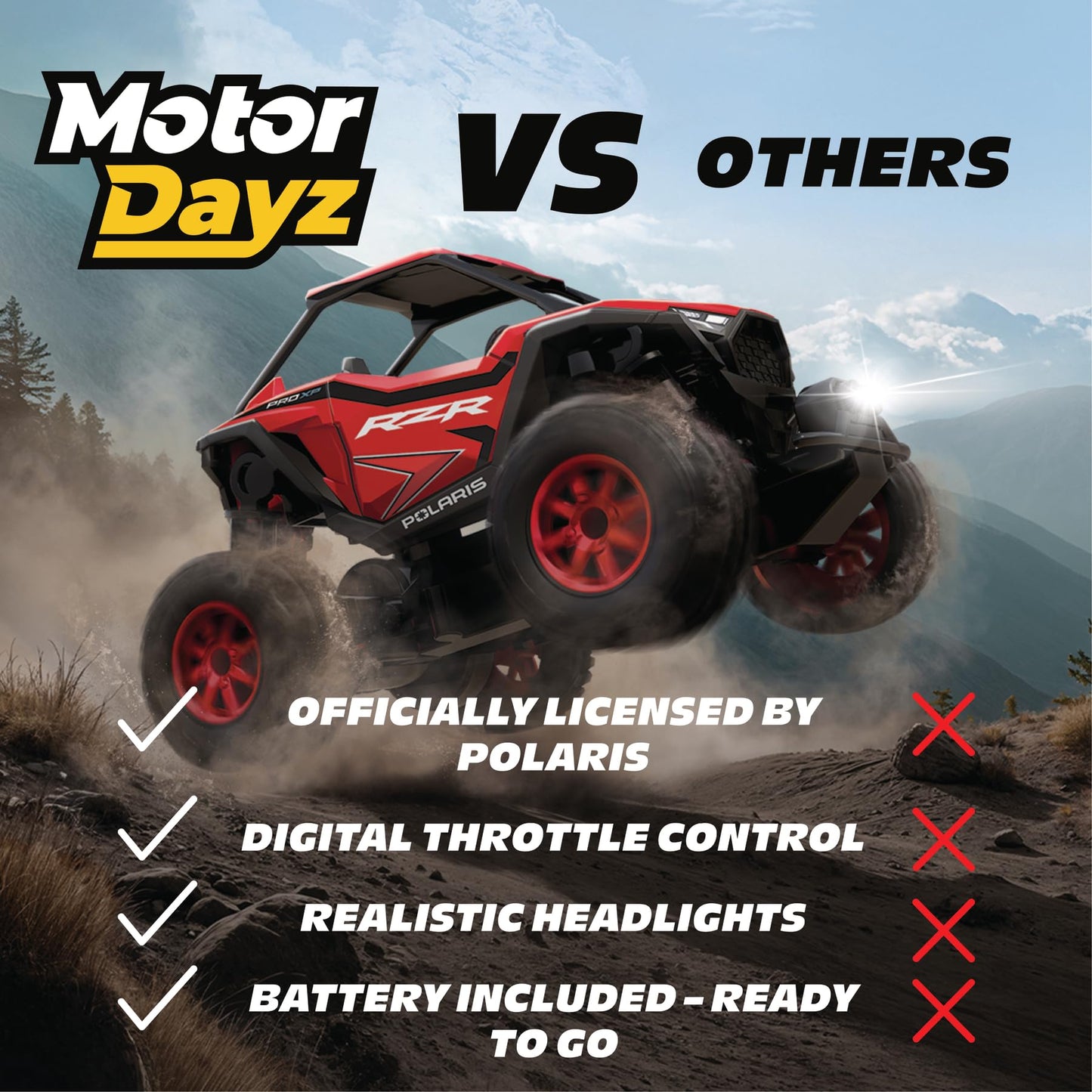 Motor Dayz Polaris RZR RC Car 1:43 Scale • 2WD • 2.4GHz • Jump Ramp Included