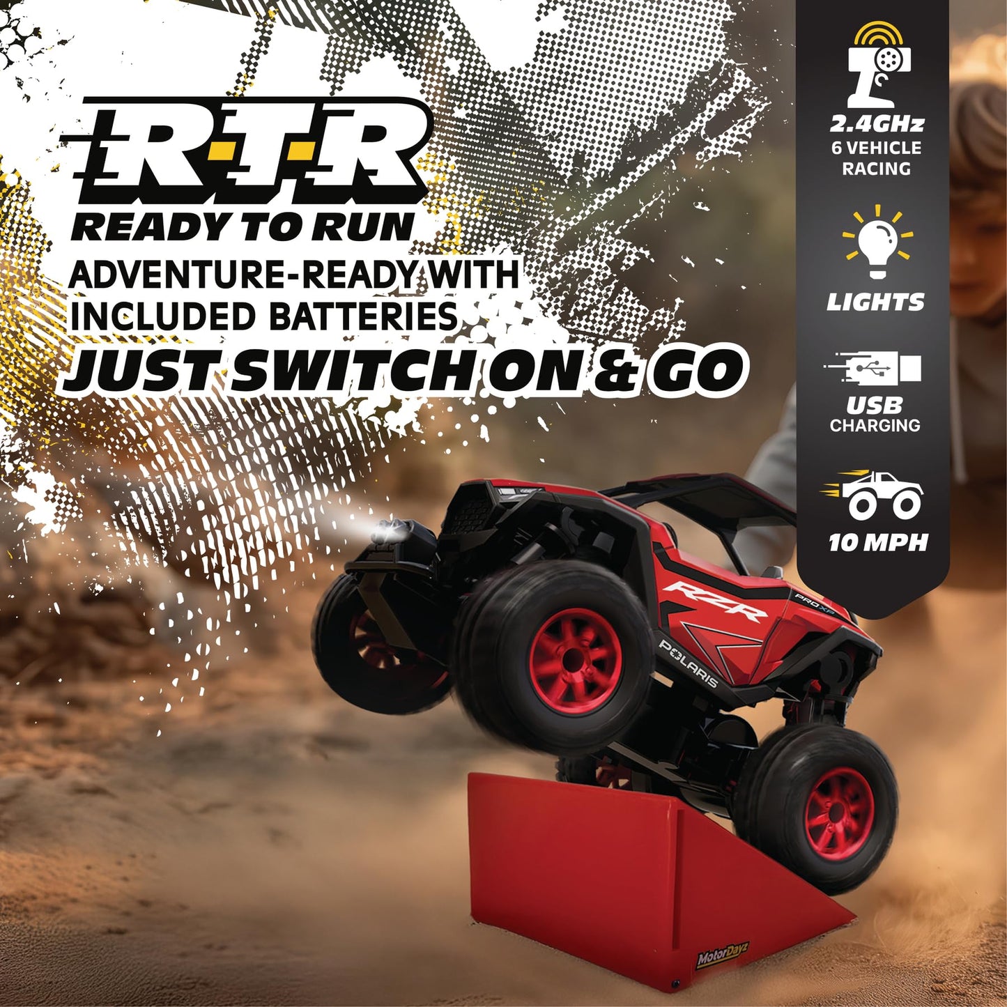 Motor Dayz Polaris RZR RC Car 1:43 Scale • 2WD • 2.4GHz • Jump Ramp Included