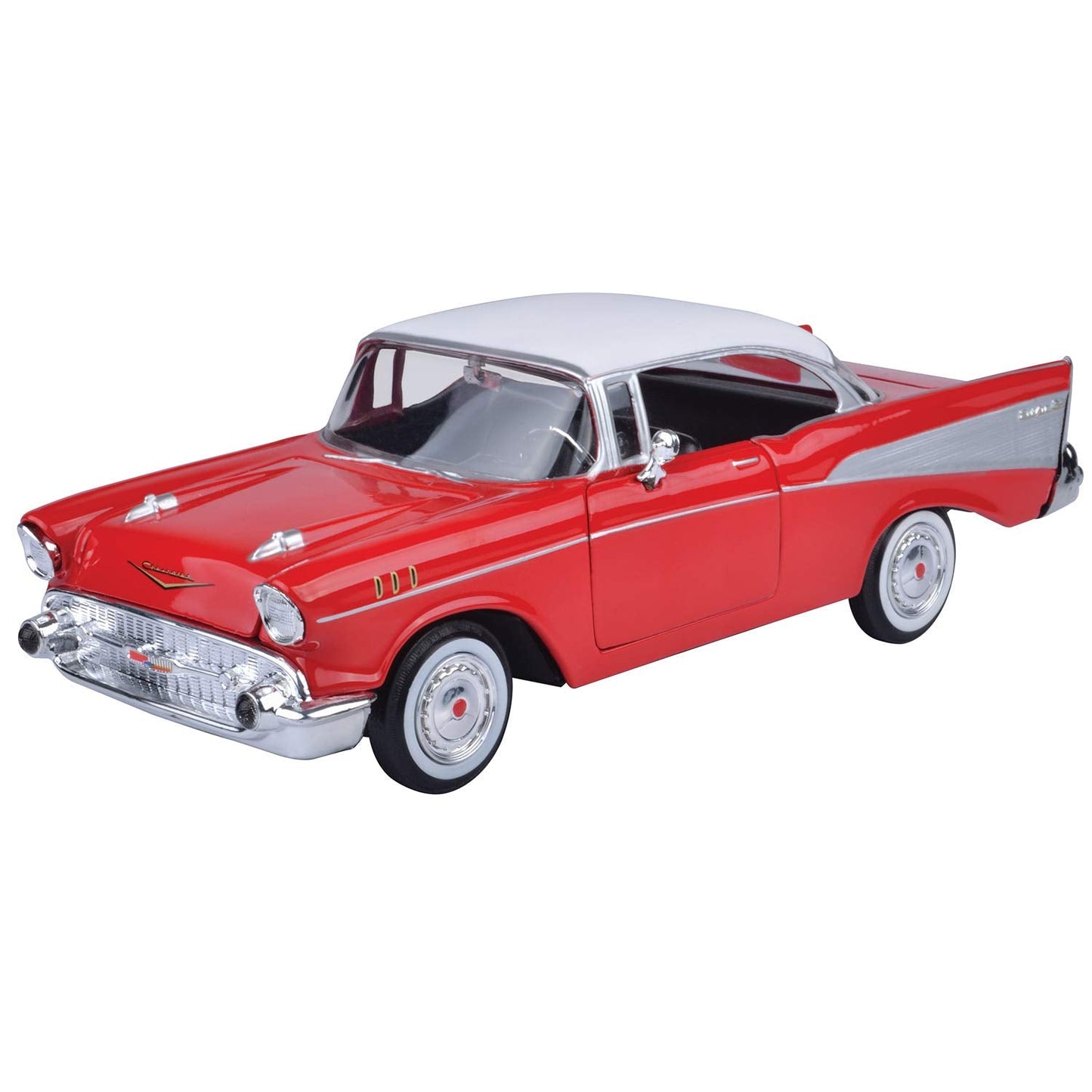 Motormax 1:24 Die-Cast 1957 Chevy Bel Air – Open Window Box, Real Rubber Tires (Colors May Vary)