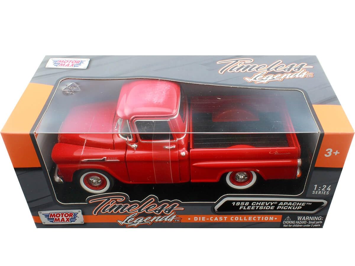Motormax 1:24 American Classics 1958 Chevrolet Apache Fleet Side Pickup Diecast Truck – Red