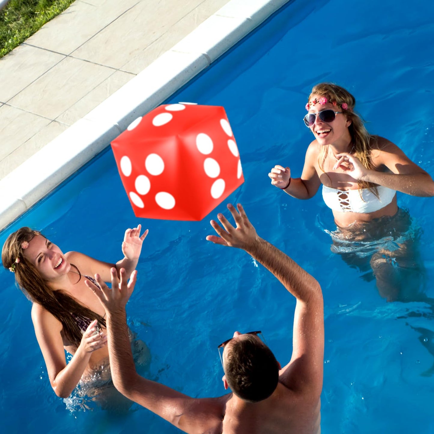 Mototo 4 Pieces Jumbo Inflatable Dice – 12.6 Inch Red Pool, Beach & Lawn Games