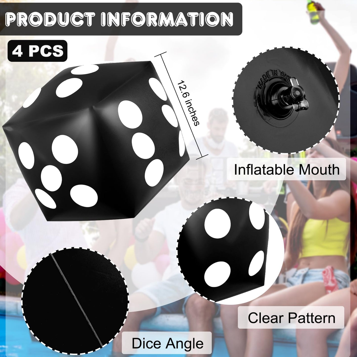 Mototo 4 Pieces Jumbo Inflatable Dice – 12.6-Inch Large Indoor Outdoor Party Set