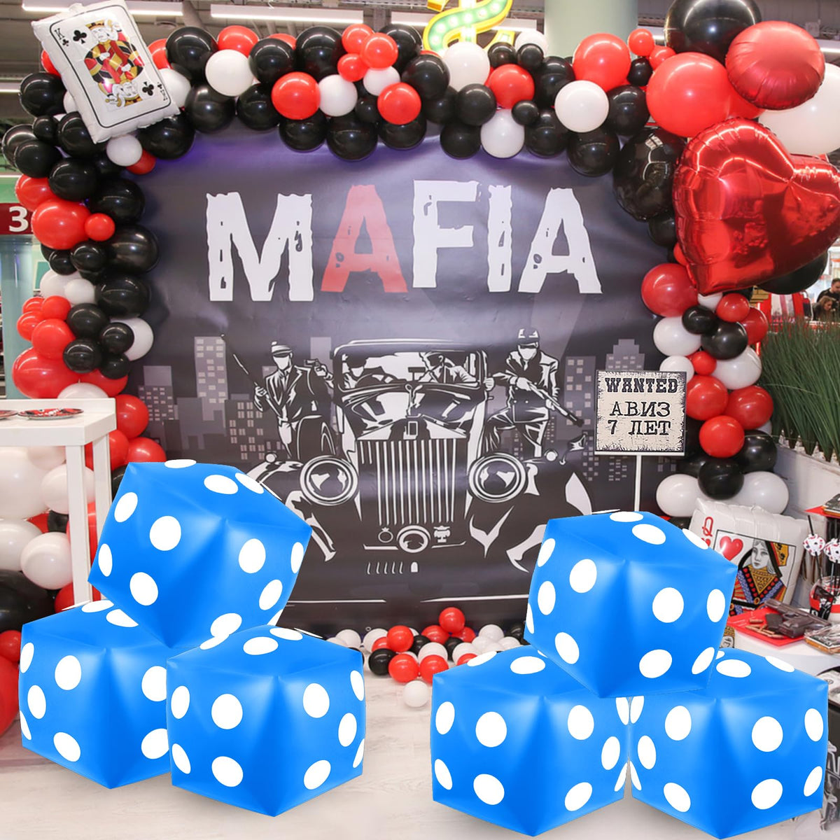 Mototo 4 Pieces Jumbo Inflatable Dice - 12.6 Inch Blue | Indoor Outdoor Pool Party Game & Decor