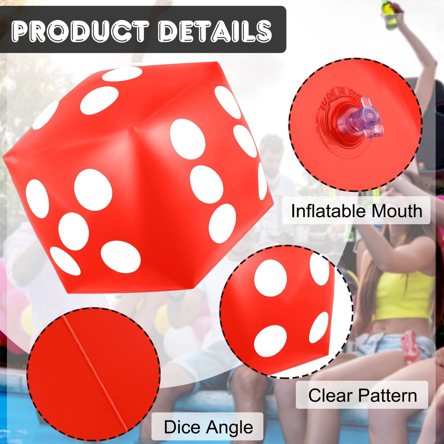 Mototo 4 Pieces Jumbo Inflatable Dice – 12.6-Inch Large PVC Dice for Indoor & Outdoor Fun
