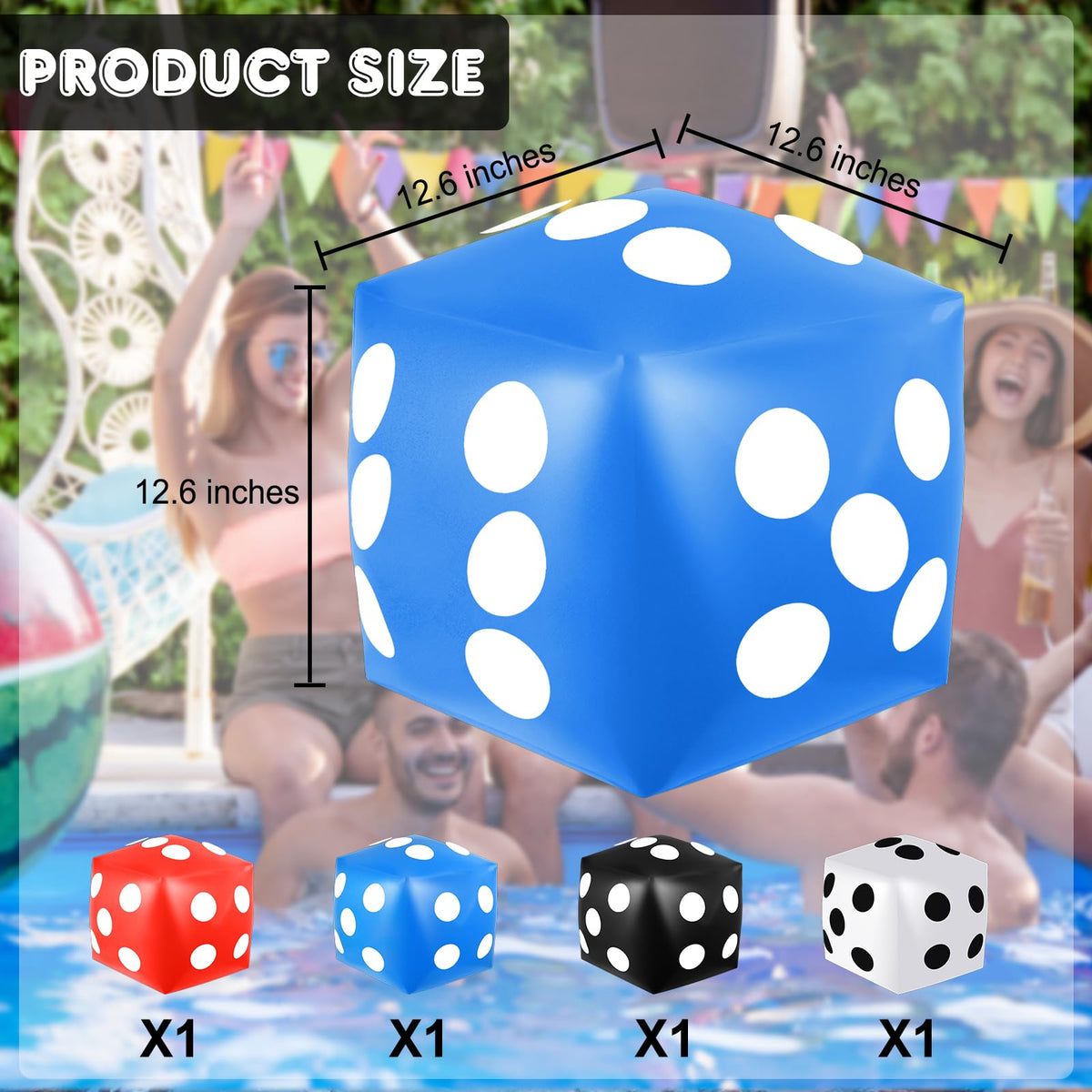 Mototo 4 Pieces Jumbo Inflatable Dice – 12.6-Inch Large PVC Dice for Indoor & Outdoor Fun