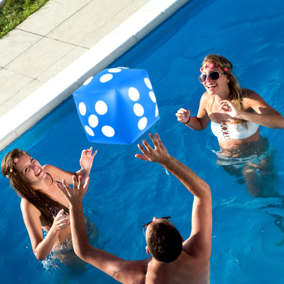 Mototo 4 Pieces Jumbo Inflatable Dice - 12.6 Inch Blue | Indoor Outdoor Pool Party Game & Decor