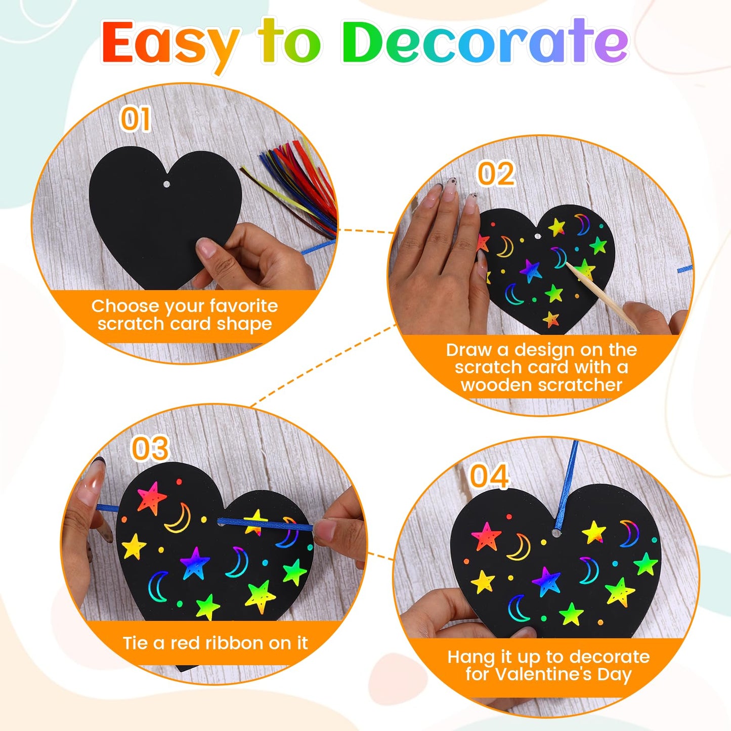 Motthjcw 44 Sets Valentine Rainbow Scratch Art Paper – DIY Kids Craft & Party Favors