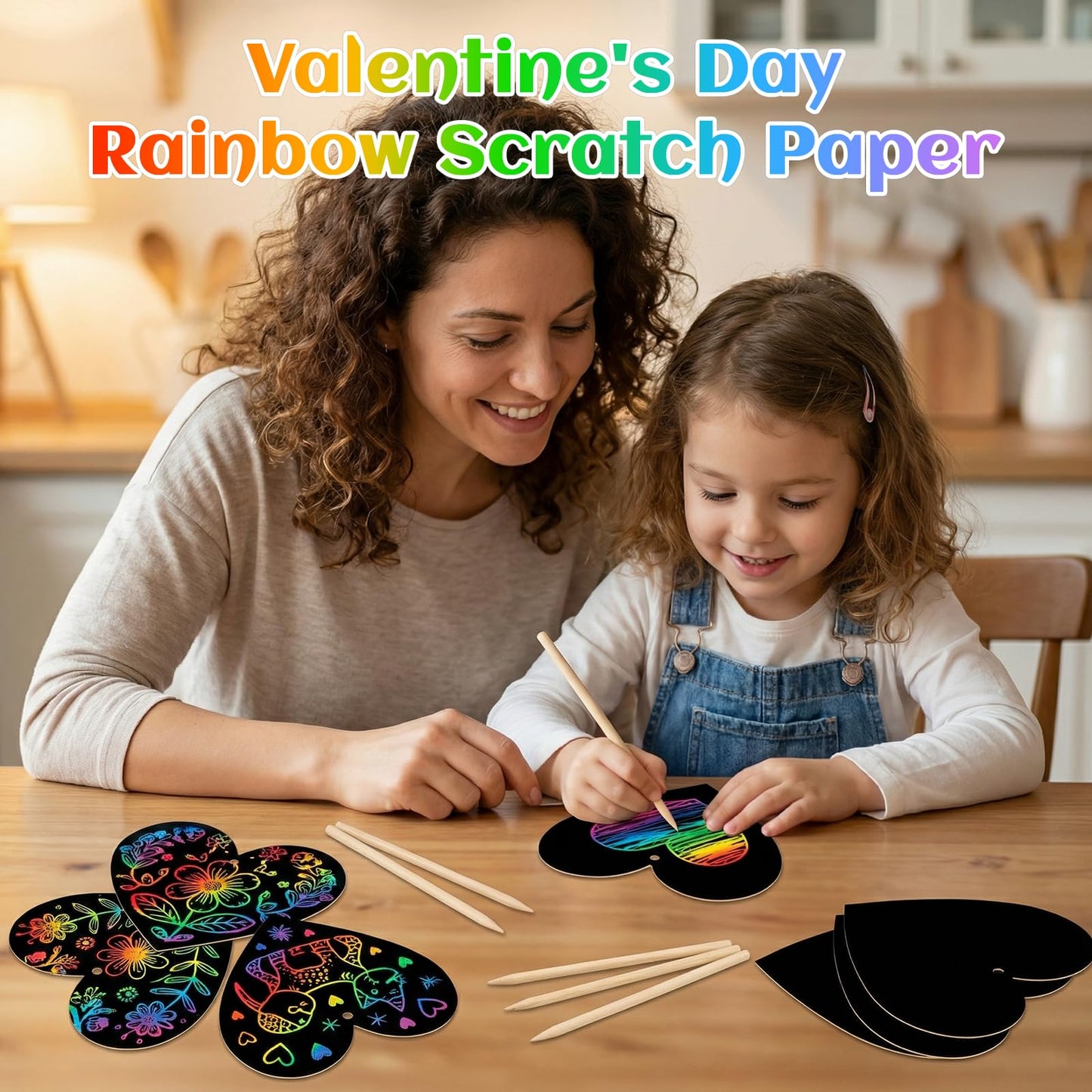 Motthjcw 44 Sets Valentine Rainbow Scratch Art Paper – DIY Kids Craft & Party Favors