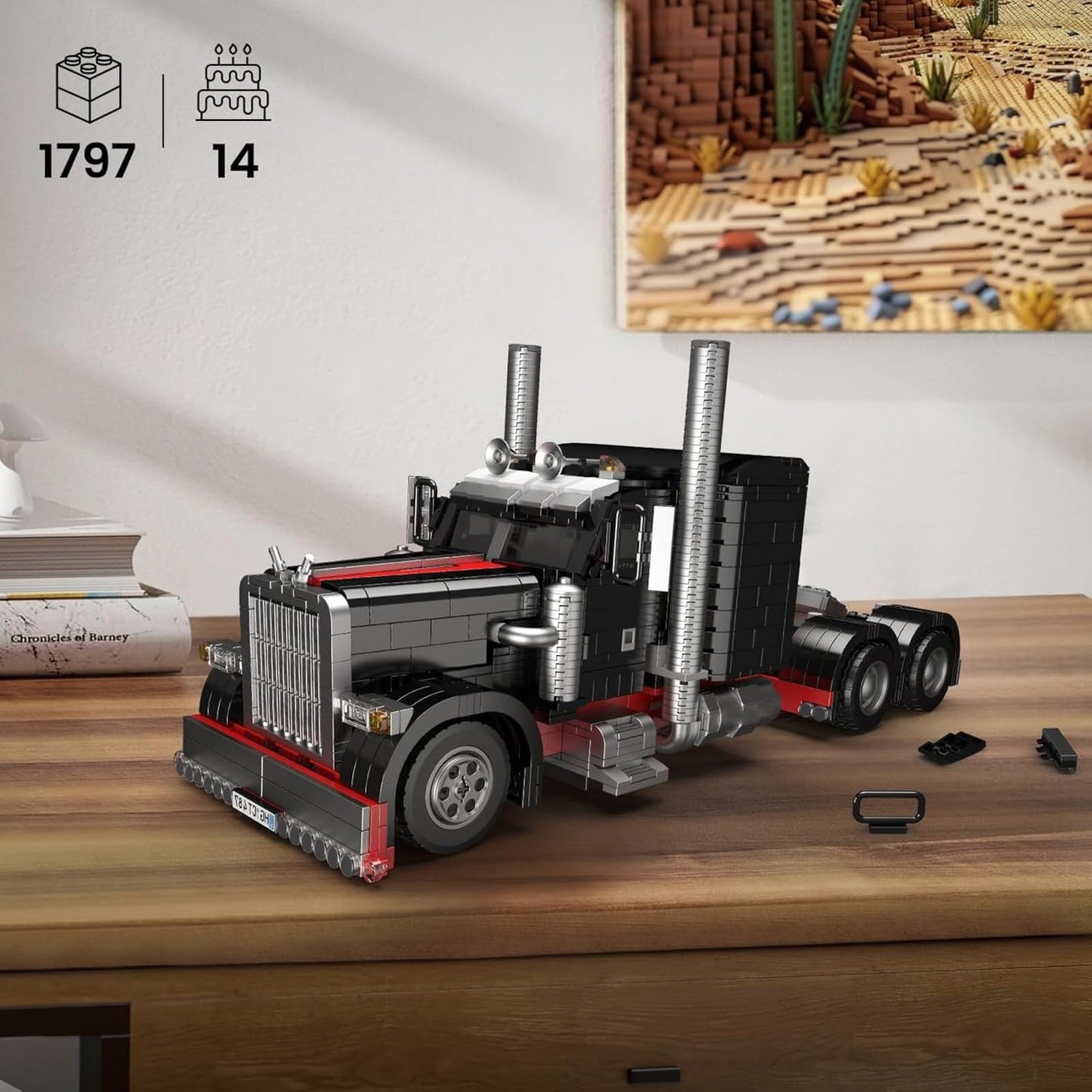 Mould King 10037 Semi Truck Building Set – 1797 Pieces, Ten-Wheel Flatbed Model for Display