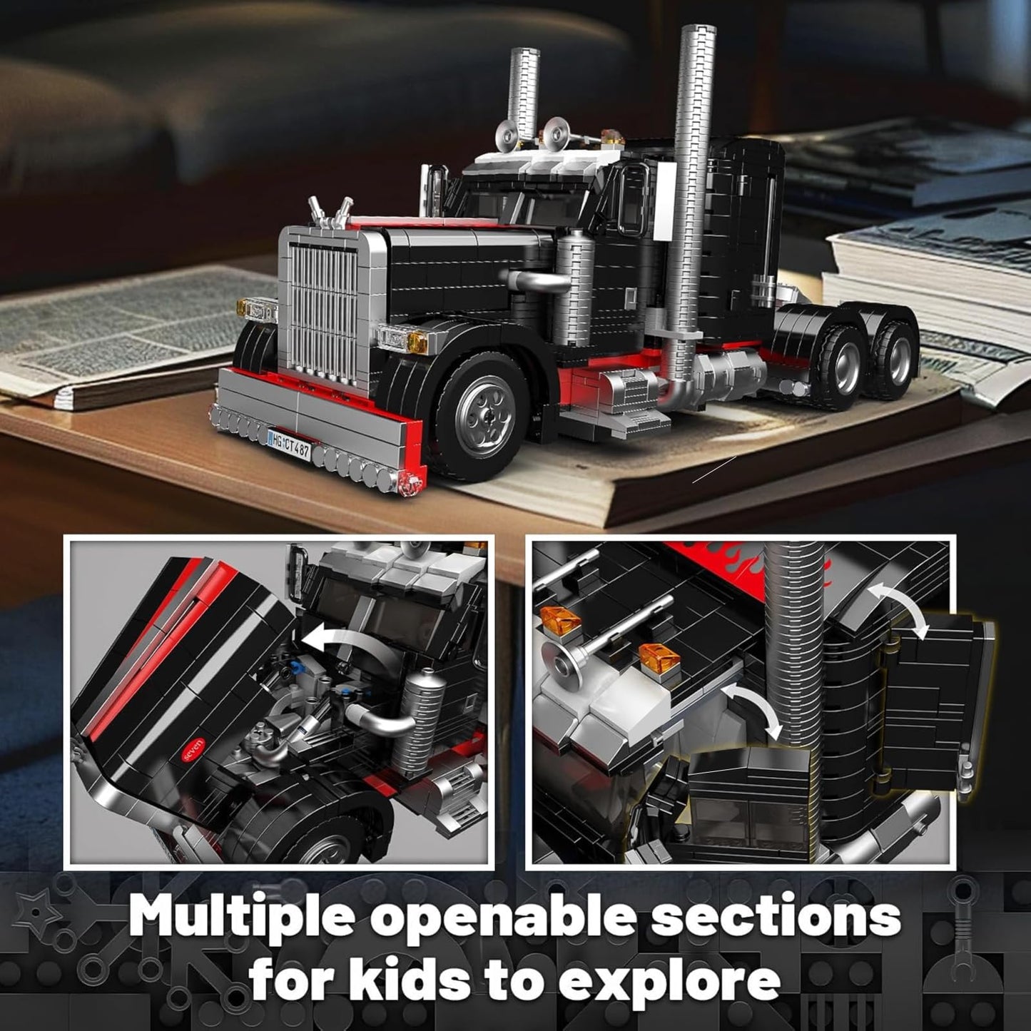 Mould King 10037 Semi Truck Building Set – 1797 Pieces, Ten-Wheel Flatbed Model for Display
