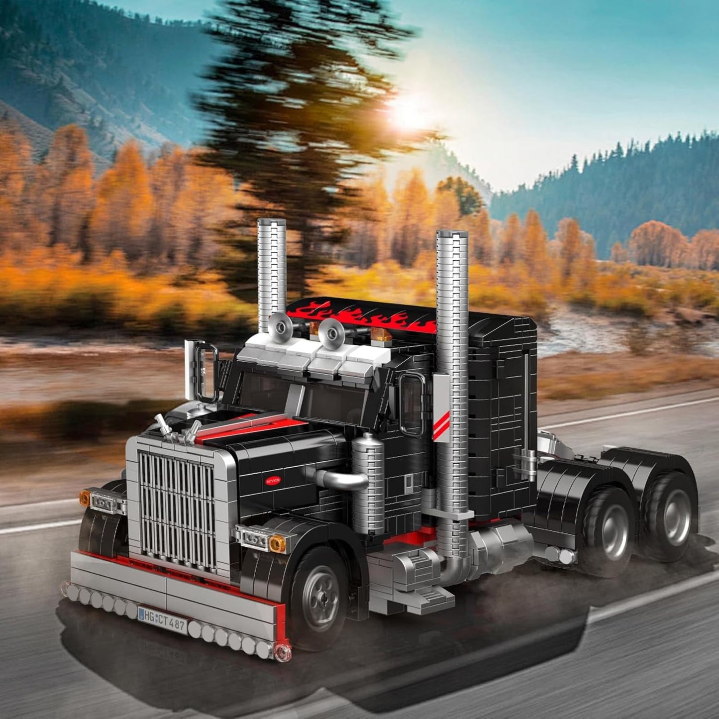Mould King 10037 Semi Truck Building Set – 1797 Pieces, Ten-Wheel Flatbed Model for Display