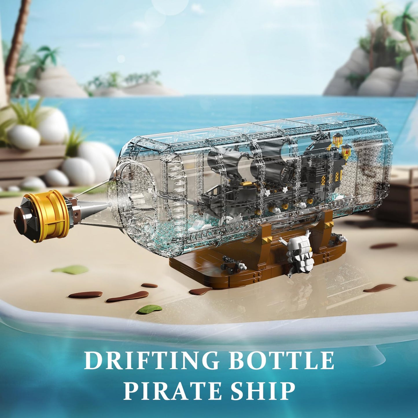 Mould King 10065 Drift Bottle with Black Pearl Ship – Pirate Ship in a Bottle Model Kit (2206 Pieces)