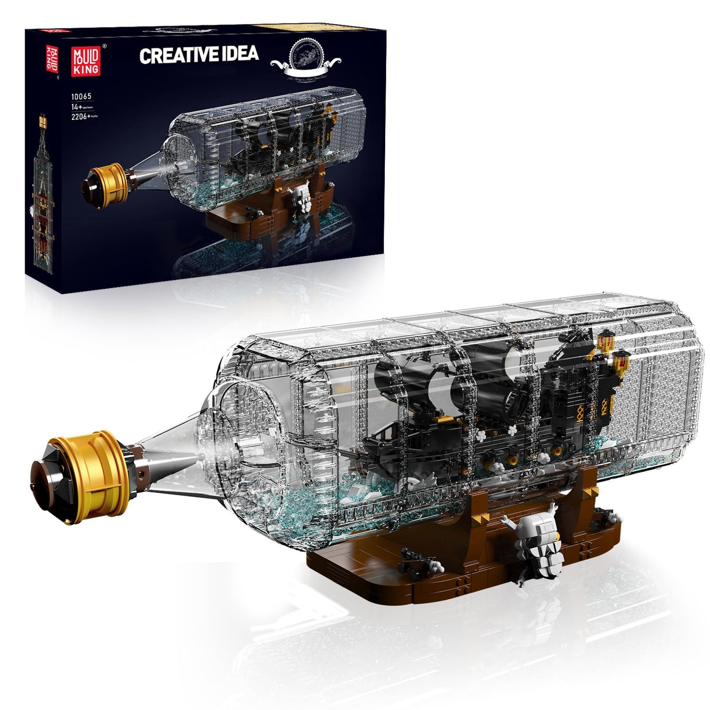 Mould King 10065 Drift Bottle with Black Pearl Ship – Pirate Ship in a Bottle Model Kit (2206 Pieces)
