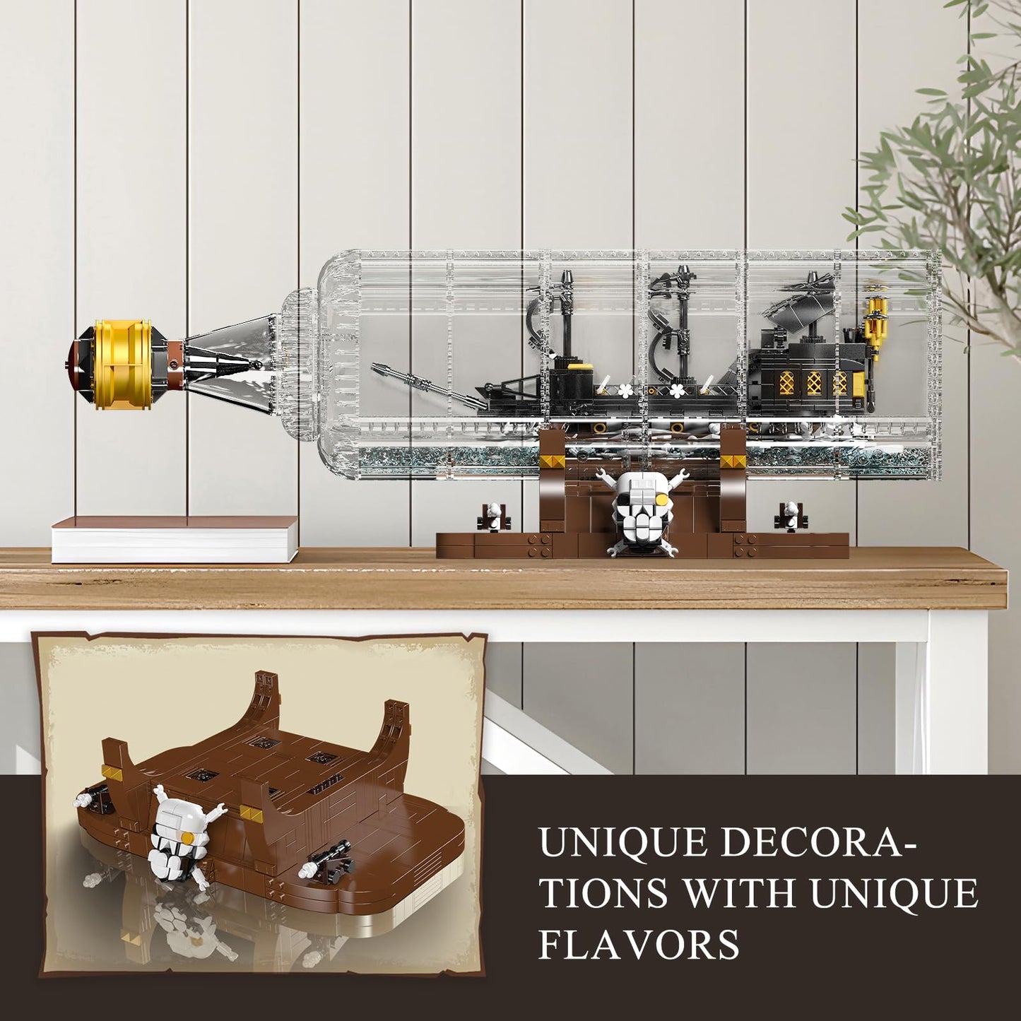 Mould King 10065 Drift Bottle with Black Pearl Ship – Pirate Ship in a Bottle Model Kit (2206 Pieces)
