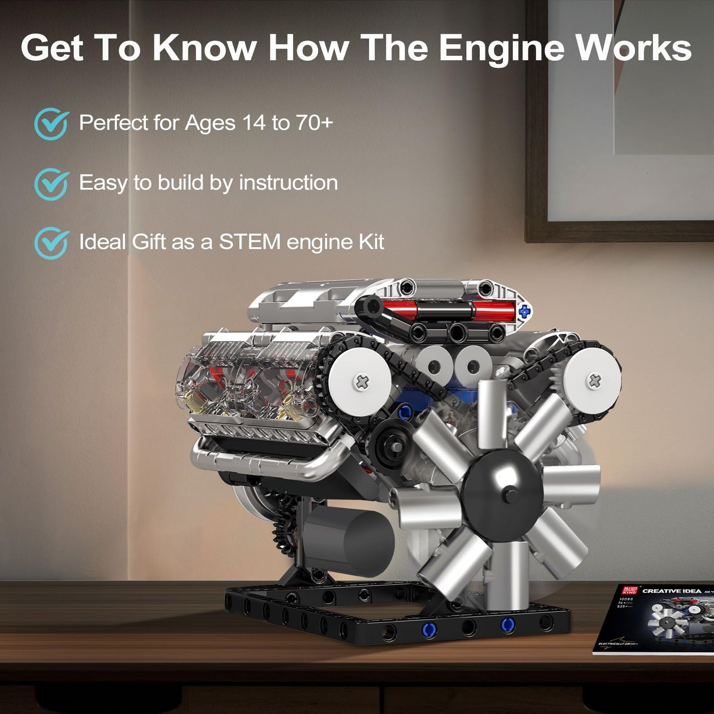 Mould King 10088 V8 Engine Model Kit – 535 Pcs | DIY STEM Mechanic Construction Set