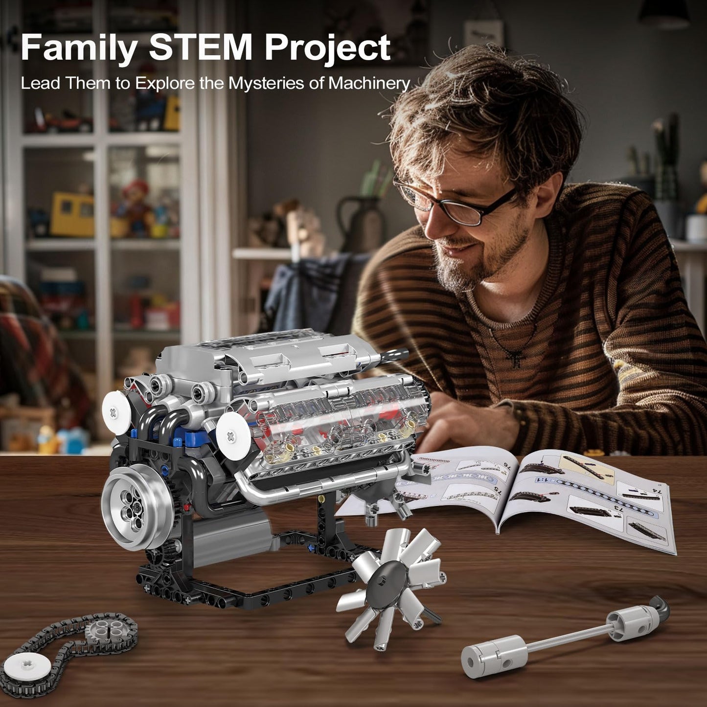 Mould King 10088 V8 Engine Model Kit – 535 Pcs | DIY STEM Mechanic Construction Set