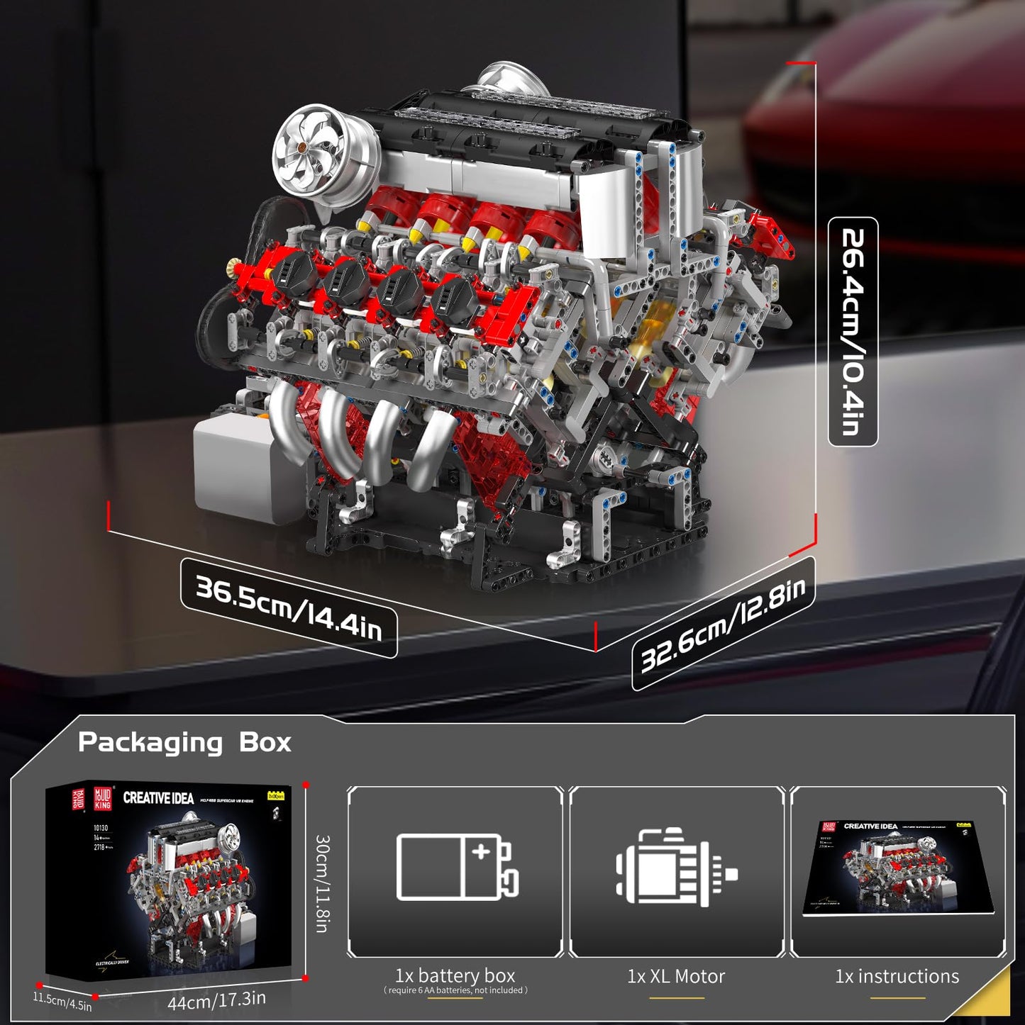 Mould King 10130 V8 Engine Model Kit That Works – 2718-Piece DIY STEM Car Engine